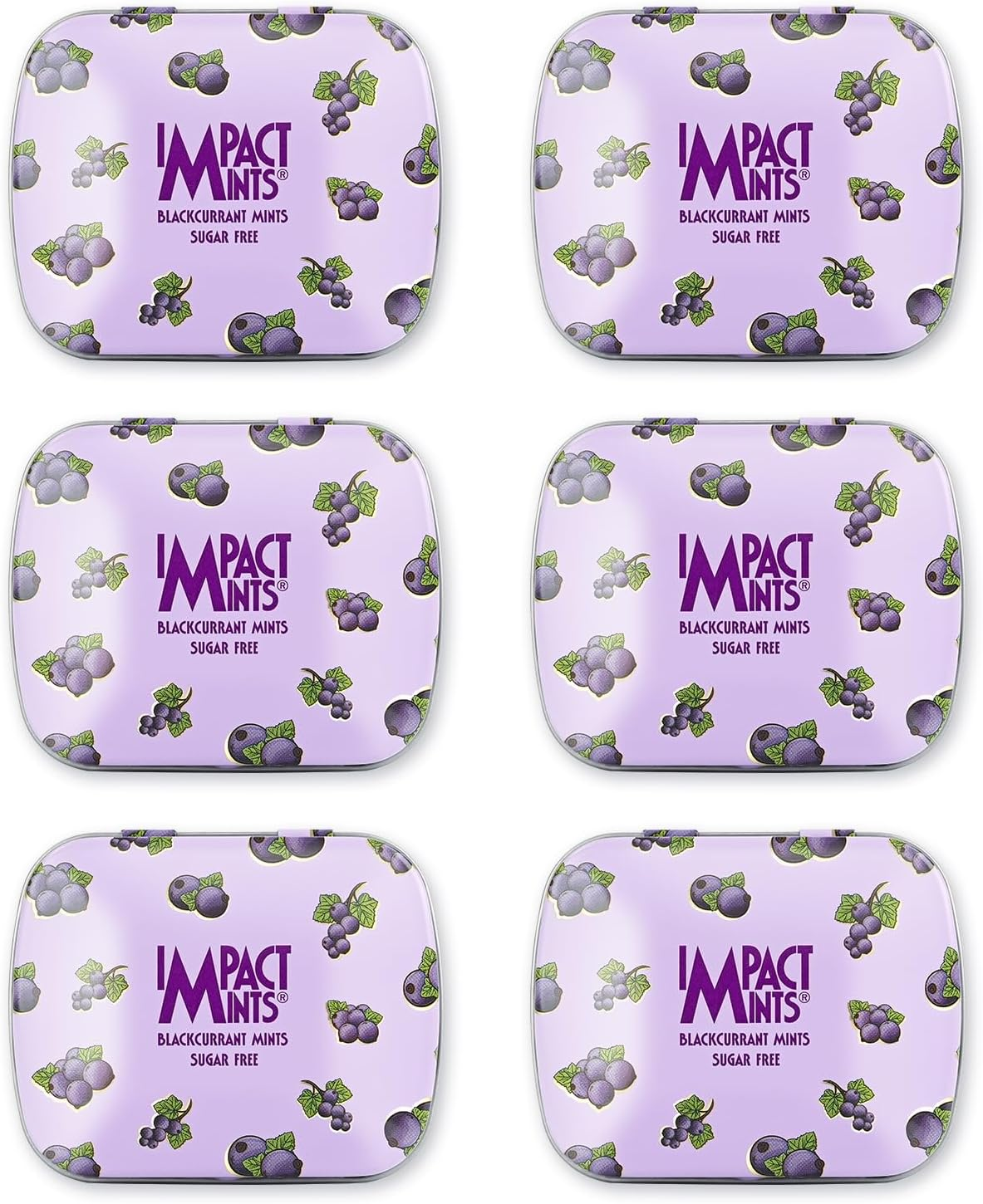 Impact Mints Sugar Free Blackcurrant Candy &ndash; Fruity Breath Freshener Mints, 6 Pocket Tins image number 1