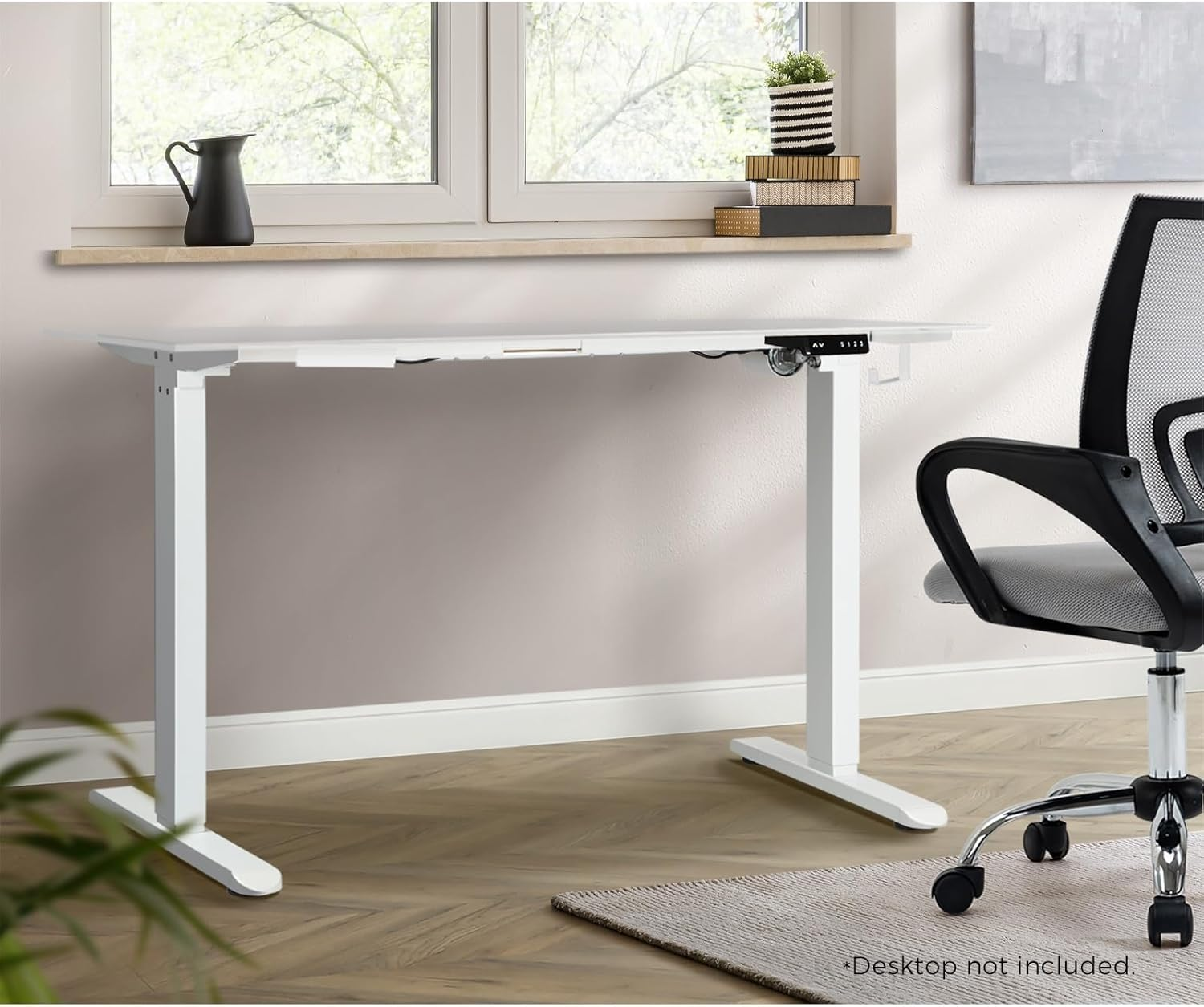 Oikiture Standing Desk Height Adjustbale Sit Stand Desk with Single Motorised Electric Fram for Home Office White(Frame Only) image number 2