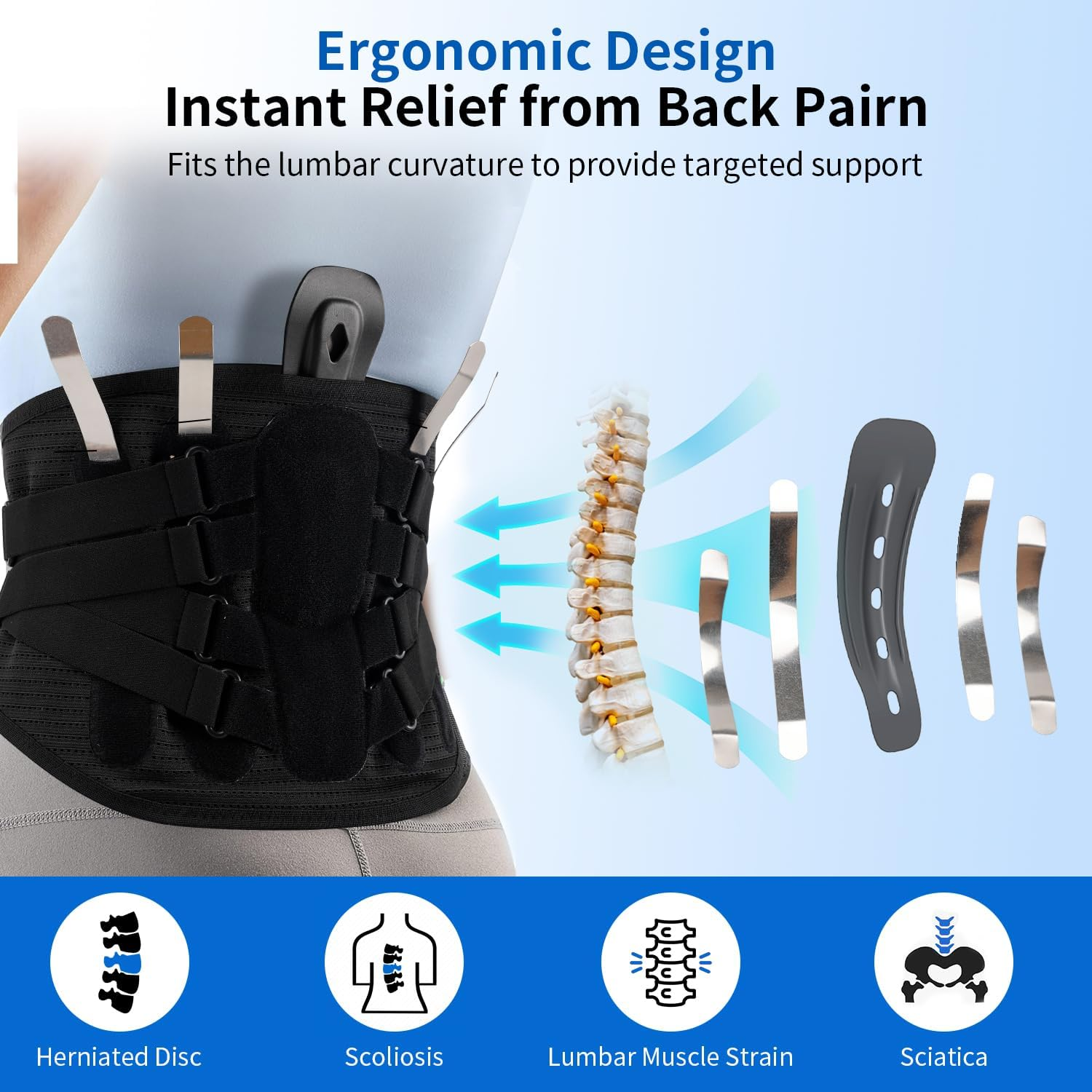 Lower Back Support for Women Men, Lumbar Support Belt Lumbowrap, Back Brace for Lower Back Pain 4 Removable Steel Bars Support for Ain Relief from Sciatica, Herniated Disc - M image number 2