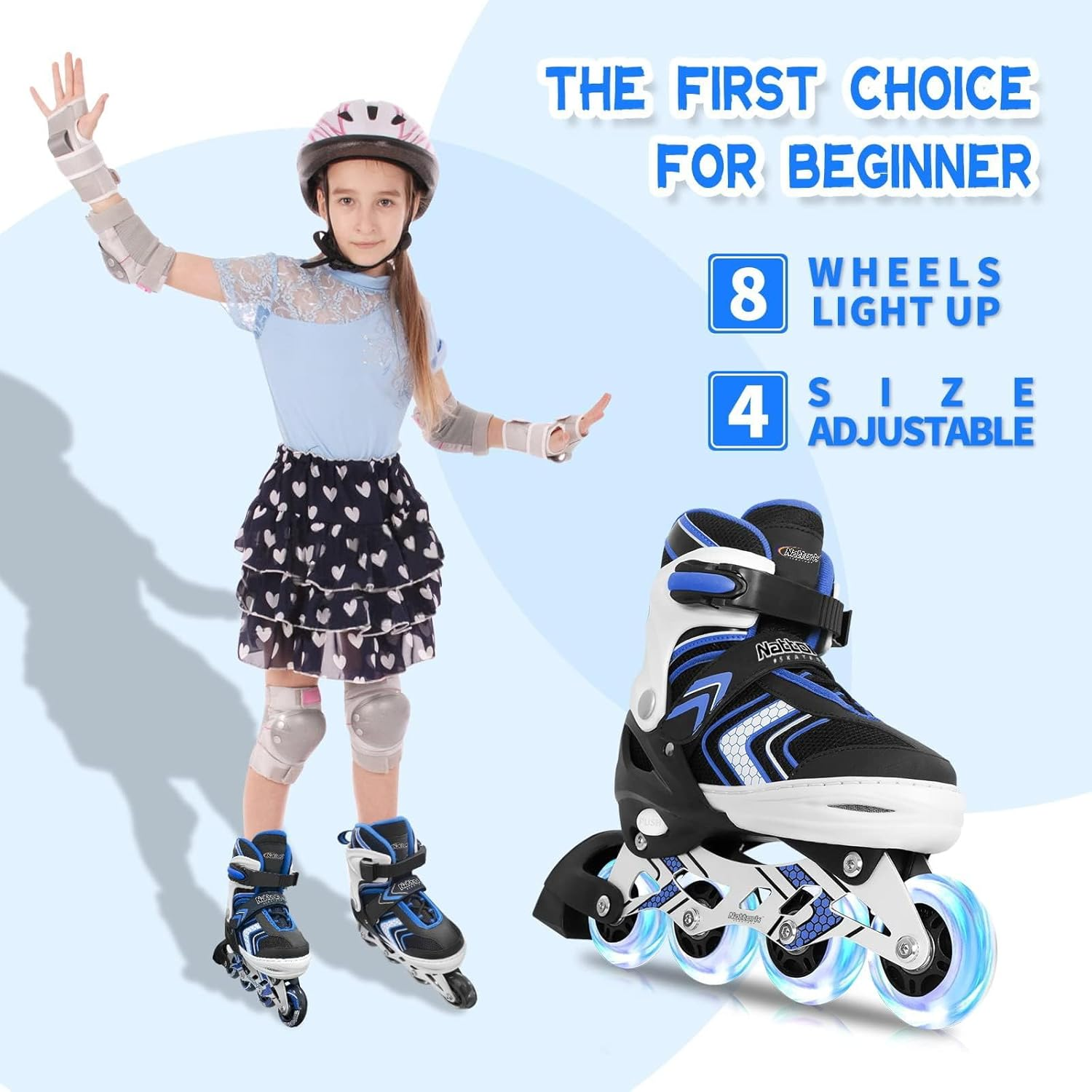 Nattork Inline Skates for Girls and Boys with Full Light up Wheels, Adjustable Beginner Roller Skates for Kids Youth image number 2