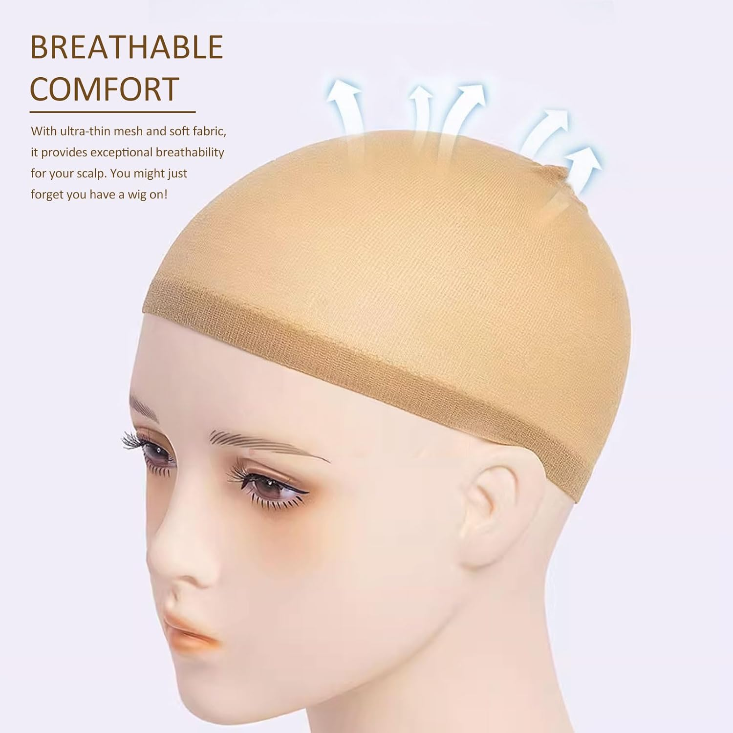 6 Pack Stretchable Nylon Stocking Wig Caps, Lightweight and Breathable, Nude Wig Caps for Women (Apricot) image number 2