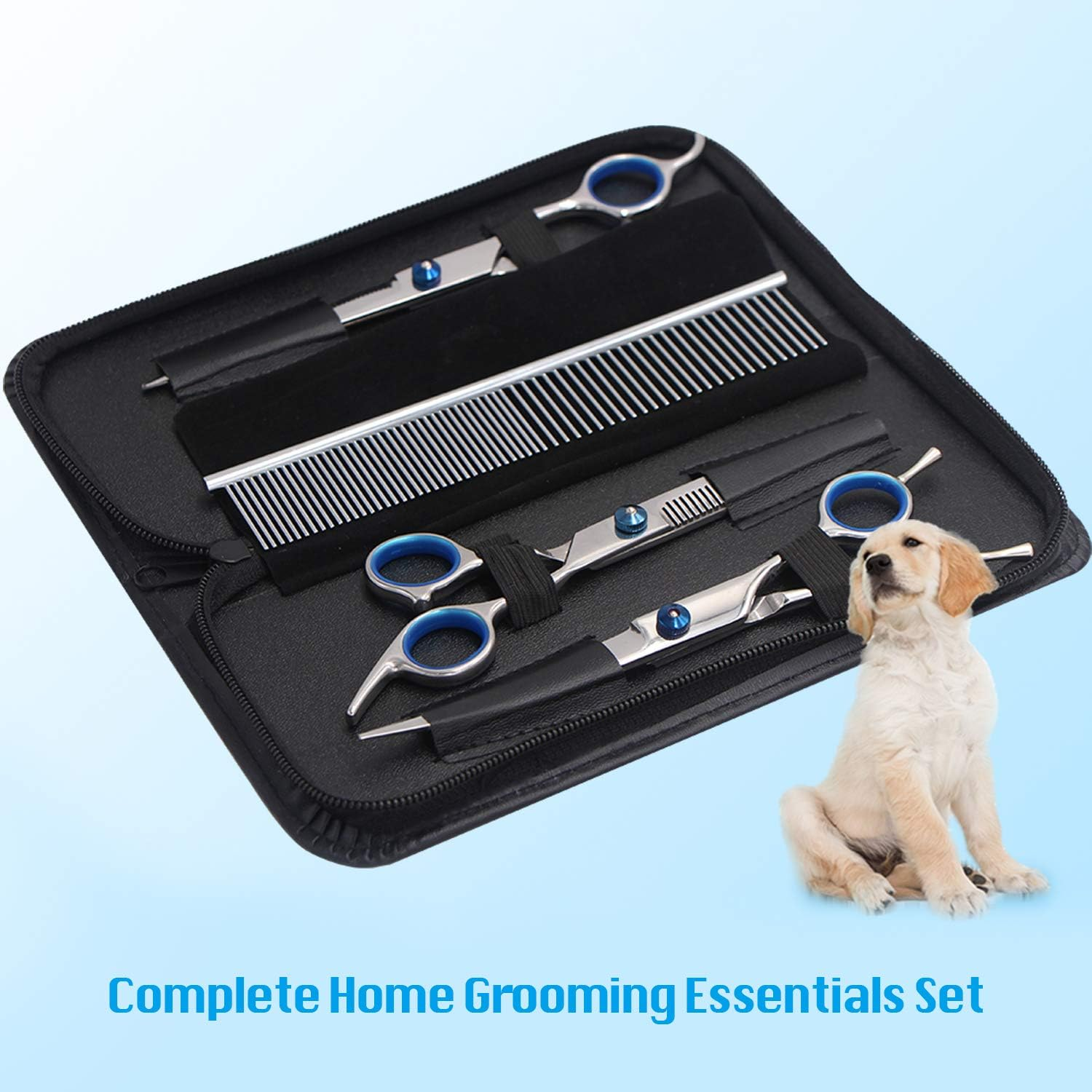 Maxshop Dog Grooming Scissors Kit, Heavy Duty Titanium Stainless Steel Professional Pet Grooming Scissors Kit with Comb, Straight Scissors, Curved Scissors, Thinning Shears for Dogs and Cats image number 2