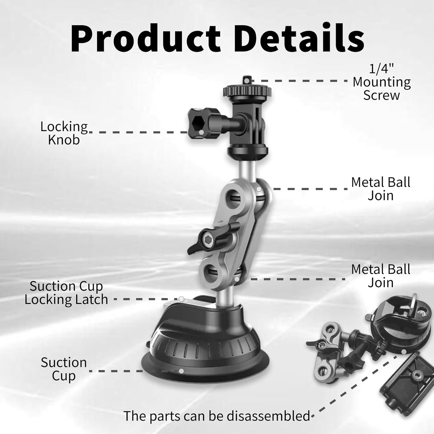 Double-Layer Suction Cup Mount for Gopro Hero11 10 9, DJI Osmo Action, Insta360 X3-360&deg; Adjustable Ball Head for Car Windshield, Durable and Strong Suction for Action Camera Photography SC-1K - 4193 image number 1