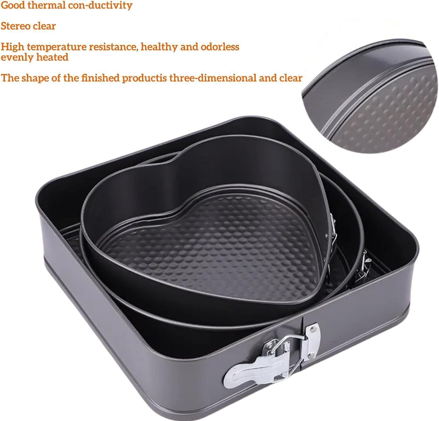 3Pcs Cake Pan Set, Heart round Square Leakproof Nonstick Cheesecake Pans with Removable Bottom Stainless Steel Bakeware, Removable Bottom Leakproof Cake Pan for Baker & Baking Enthusiast image number 1