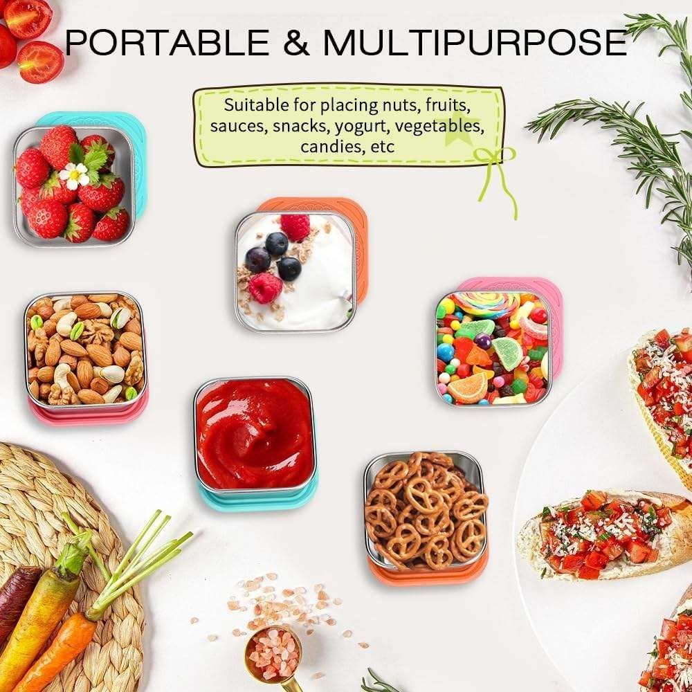 6Pack 6Oz Stainless Steel Snack Containers for Kids, Easy Open Leak Proof Metal Toddler Snack Containers with Silicone Lids, Reusable Food Storage Lunch Boxes for Daycare School Travel Picnic