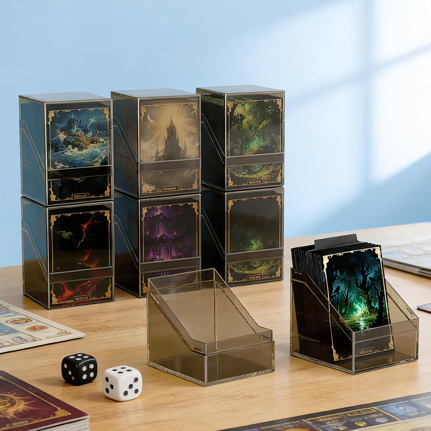 Mlikero 6 Pack Card Deck Cases,Acrylic Box for Trading Cards,Sturdy Storage Boxes Holding 100+ Sleeved Cards with Dividers,Clear and Black Fit MTG , Baseball Cards, Sport 3 Black+3 White ,0803 image number 3