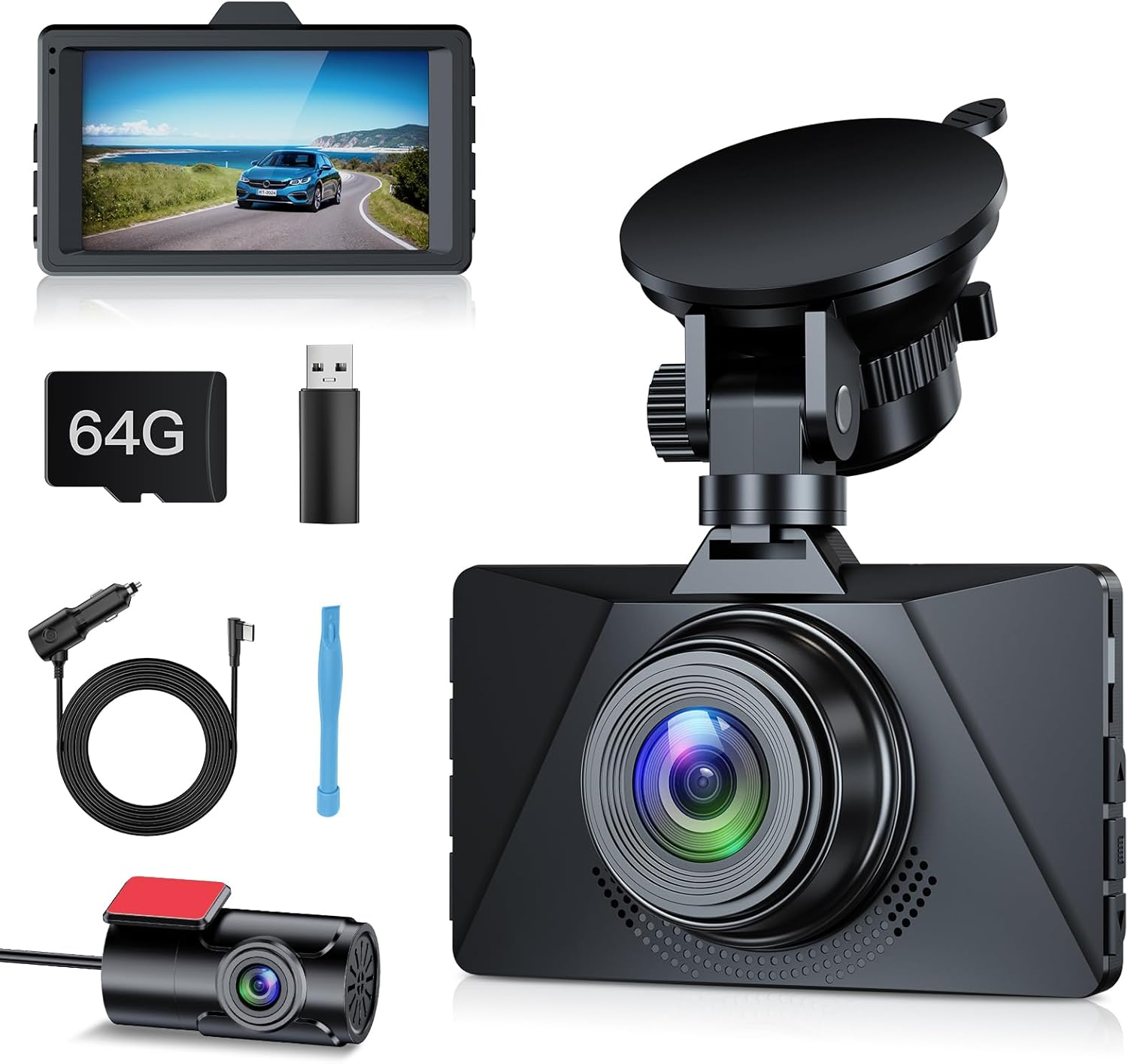 Range Tour Car Dash Cam Front and Rear, 64G Card Included, FHD 1080P Car Camera 170&deg; Wide Angle HDR Driving Recorde image number 5