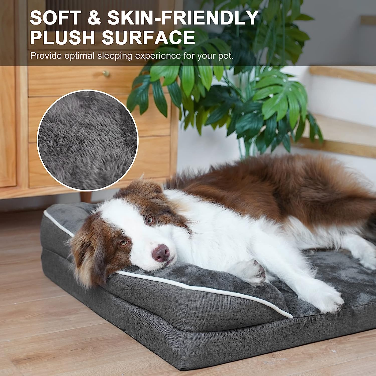 Dog Bed for Medium Large Dogs, Dog Sofa Bed Rectangle Pet Bed Washable Dog Bed Cozy Faux Fur Large Dog Bed Cushion, Dark Grey, Large(88 * 68Cm) image number 2