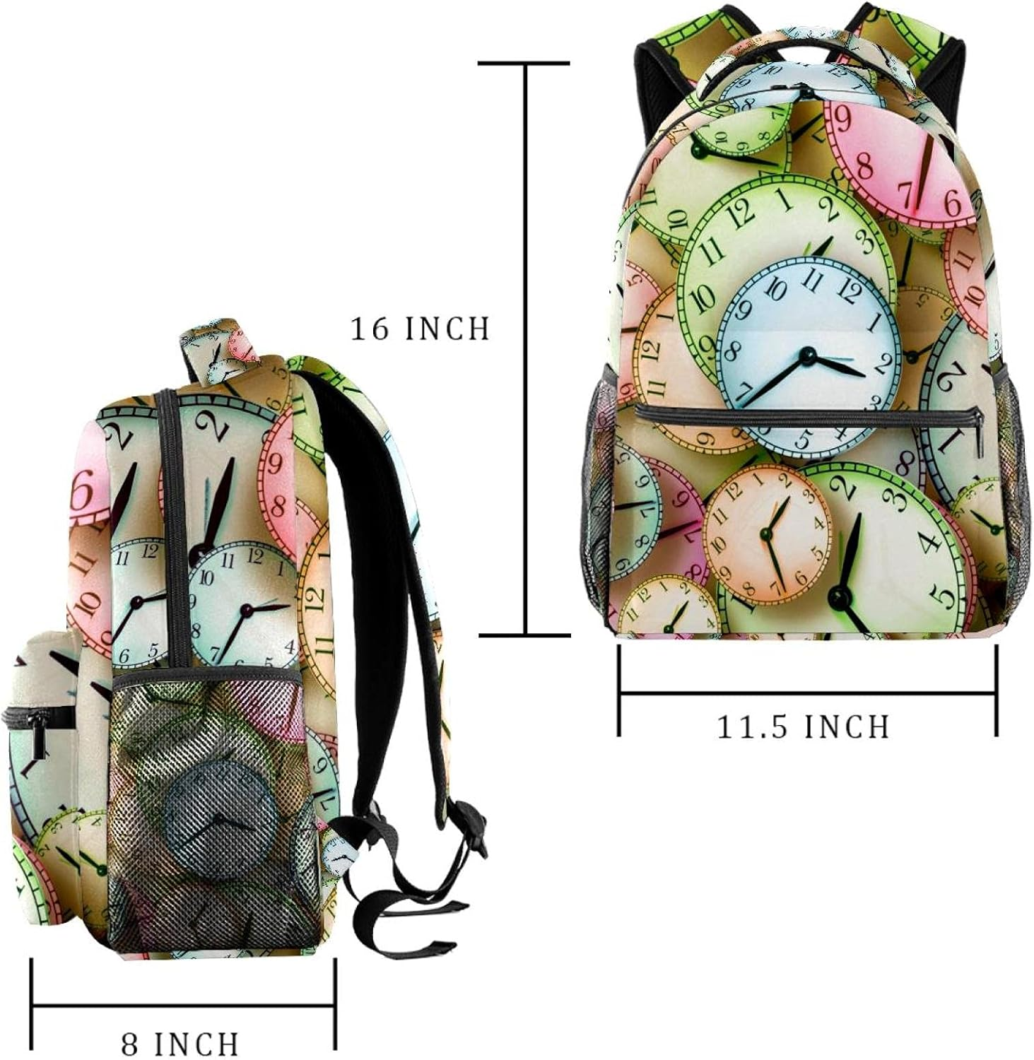 Clock Backpack Students Shoulder Bags Travel Bag College School Tote Backpacks image number 5
