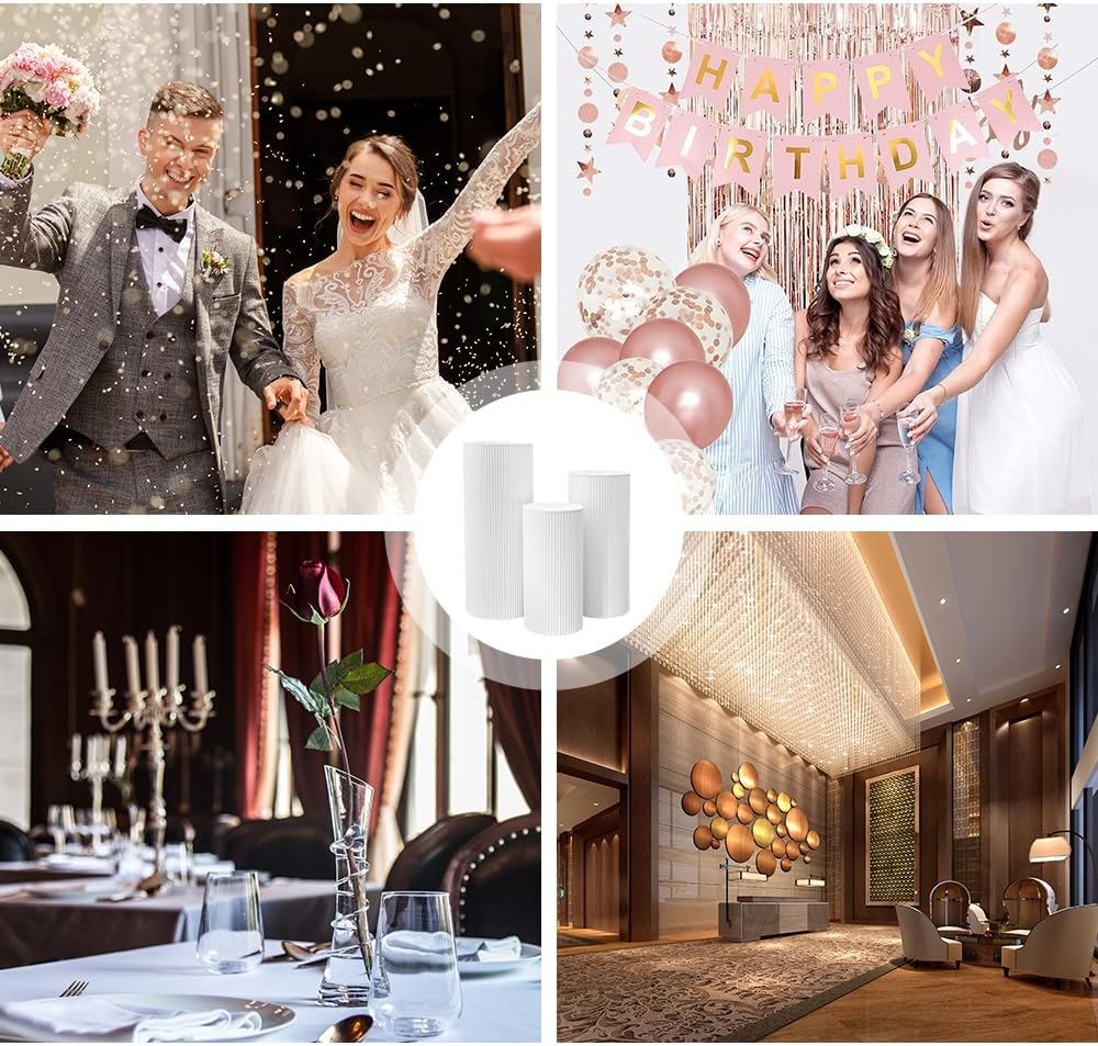 ALSTON 3PCS Wedding Plinth Metal Cylinder Pedestal Stand round Pillars Decoration Table for Party Birthday Wedding D&eacute;cor Cake Flower Display 60/75/90Cm White image number 5