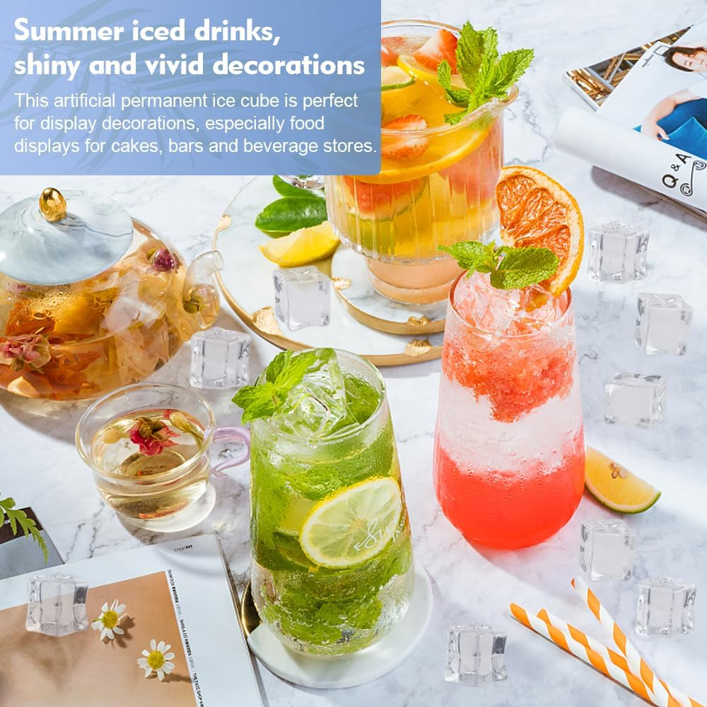 LANSKYLAN Pack of 25 Artificial Acrylic Ice Cubes, Reusable Permanent Ice Cubes, Clear, 30 Mm, Plastic Ice Cubes, Reusable Ice Cubes, Plastic Party Ice Cubes for Photography, Props, Decoration image number 6