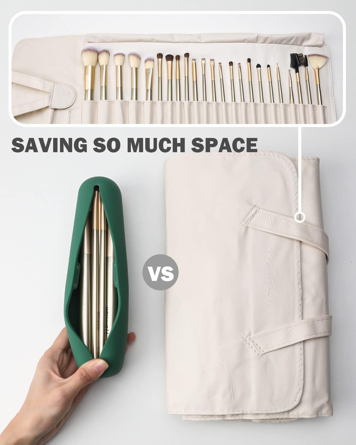 BEZOX Travel Makeup Brush Holder with Strong Magnetic Buckle, Silicone Make up Brush Pouch Case, Cosmetic Brush Mini Bag - Green image number 5