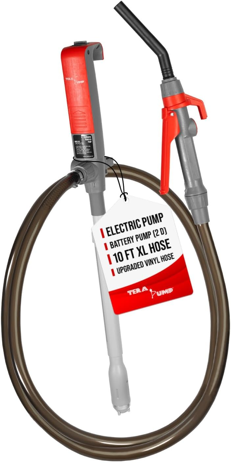 TERA PUMP 2Nd Gen. Battey Powered Portable Transfer Pump for Gasoline Diesel Water DEF Antifreeze (2.3 GPM, 10 Ft Vinyl Hose) with Flow Control and XL Suction Tube