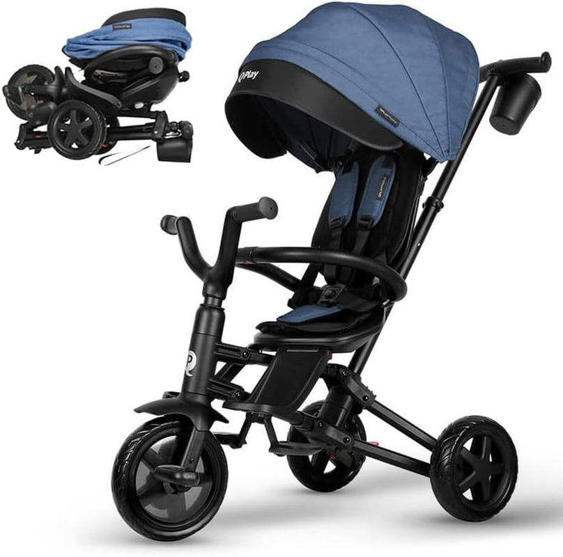 Q Play 6 In1 Kids Foldable Tricycle Toddler Stroller Trike Bike Ride on Toy Nova (Blue)