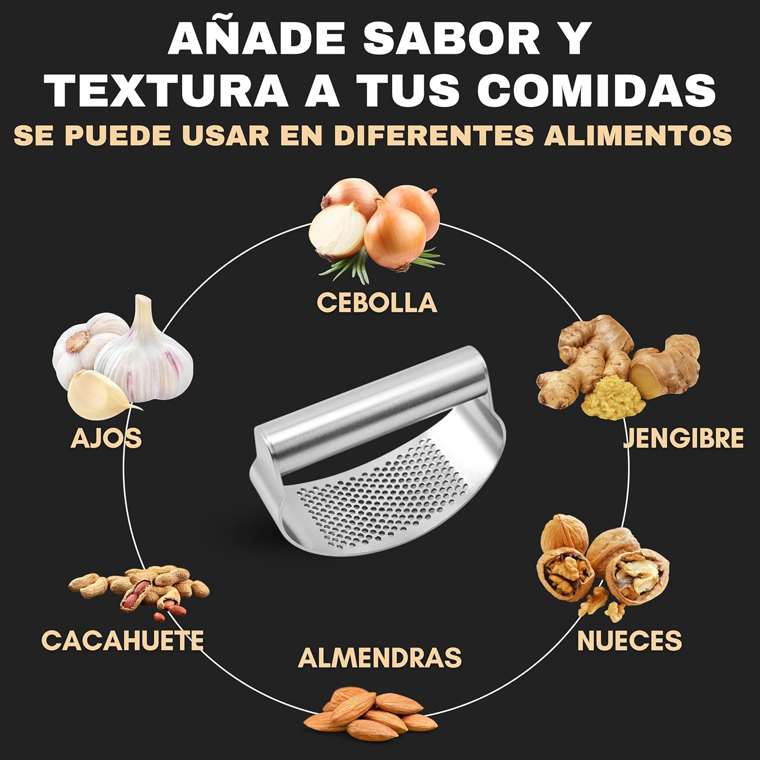 Garlic Press Stainless Steel Garlic Mincer Gifts: Silicone Garlic Peeler, Finger Cut Protector and Cleaning Brush image number 4