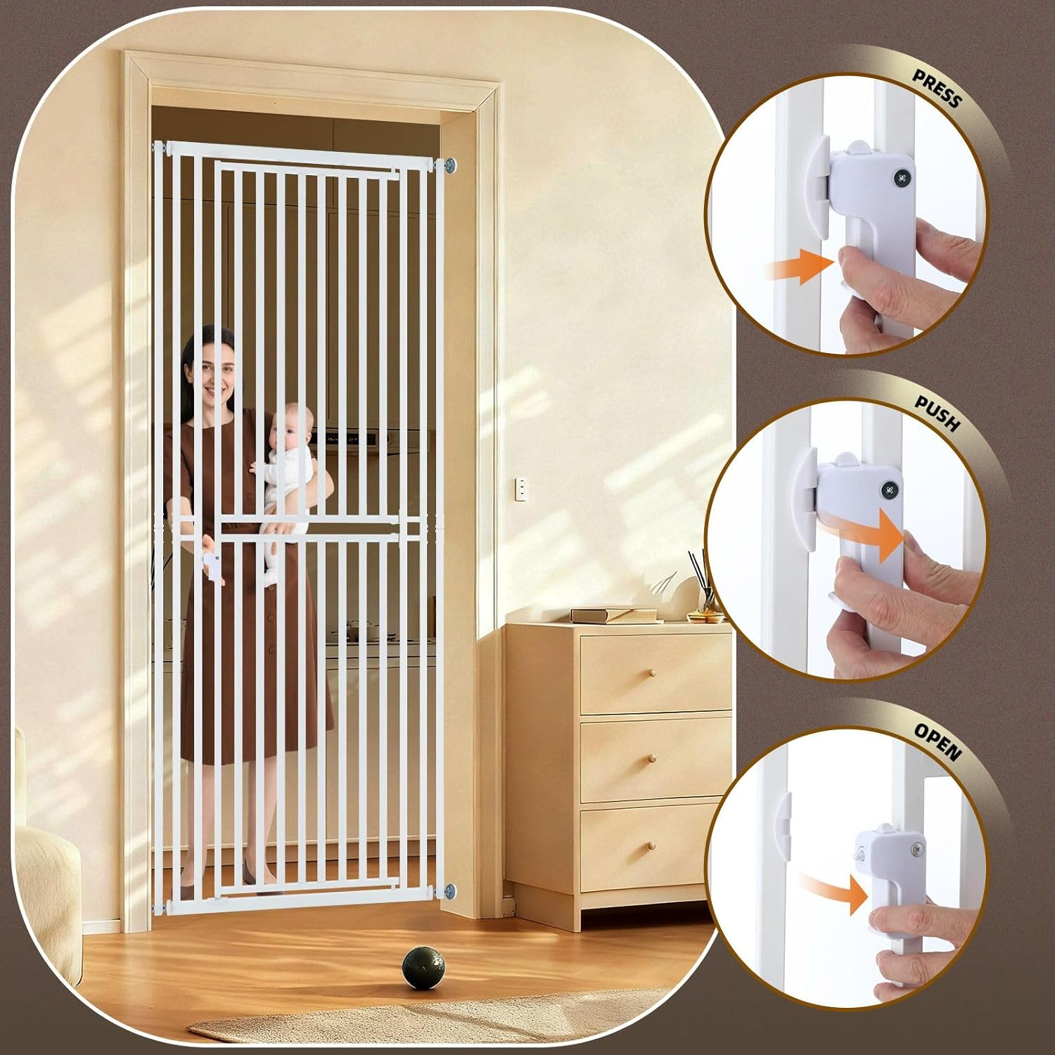 Pet Scene Safety Gate 200Cm Extra Tall Retractable Pet Dog Cat Fence Enclosure Barrier Safe Guard Indoor Security Fencing for Doorway Stairs Kitchen 70-85Cm Extension Adjustable image number 5