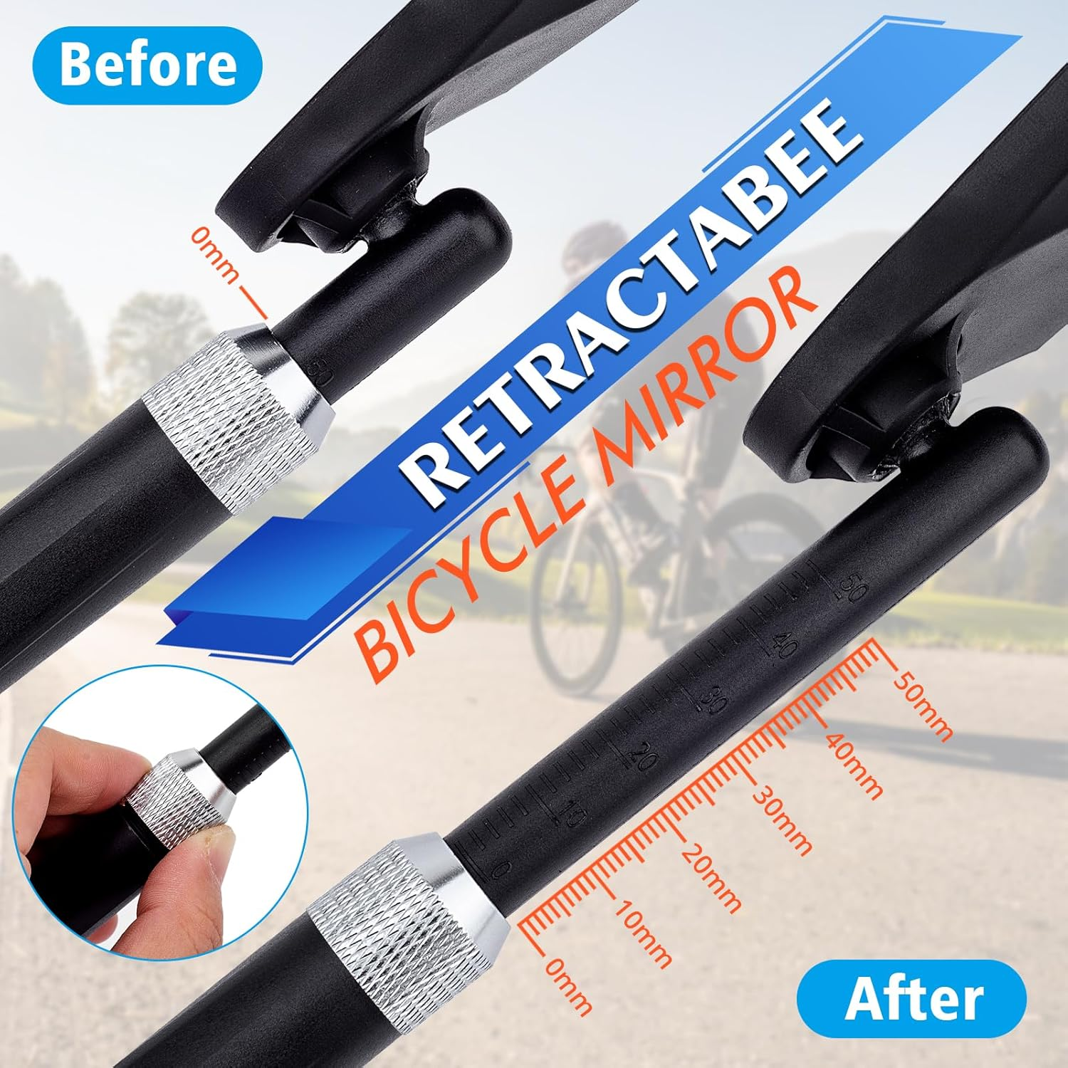 Retractable Bike Handlebar Rear View Mirrors 2 Pack - 360 &deg; Adjustable Flat Rotation Anti-Glare Glass Lens Bicycle Rearview Mirror, for the Bicycle Ebike Scooter 21-24Mm Handlebar