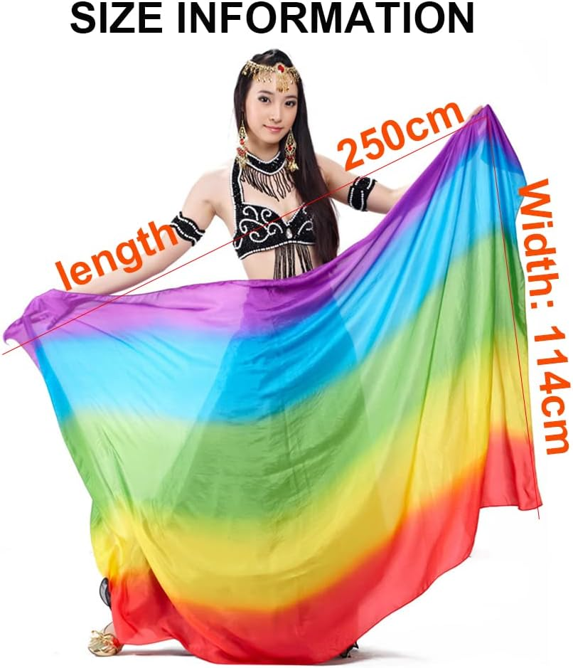 Nimiman Women 100% Real Silk Belly Dance Veils Dancing Hand Scarves Gradual Color Adult Size image number 2