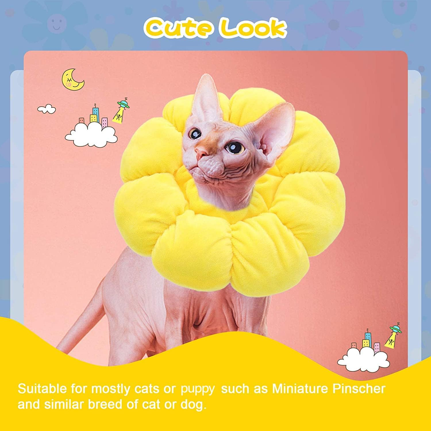 HYLYUN Cat Recovery Collar - Cute Sun Flower Neck Cat Cones after Surgery, Adjustable Cat E Collar, Surgery Recovery Elizabethan Collars for Kitten and Cats image number 2