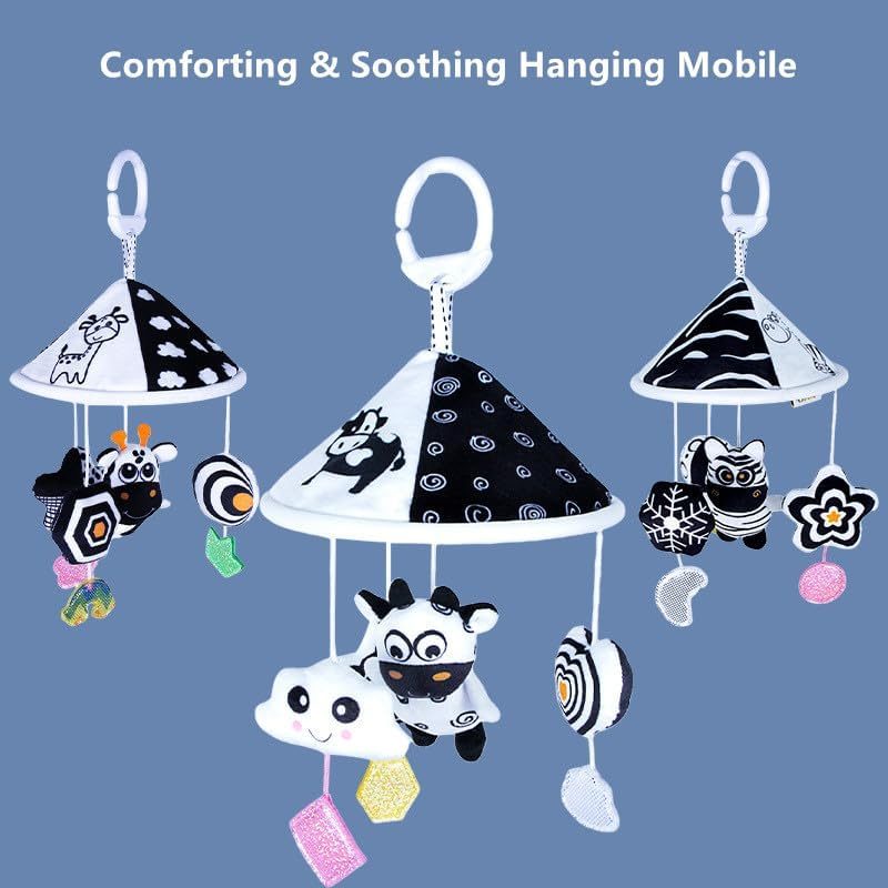 Hanging Baby Toys, Black and White High Contrast Animal Plush Toys with Rattles and Sequins, Stroller & Car Seat Mount, Unisex Children image number 4