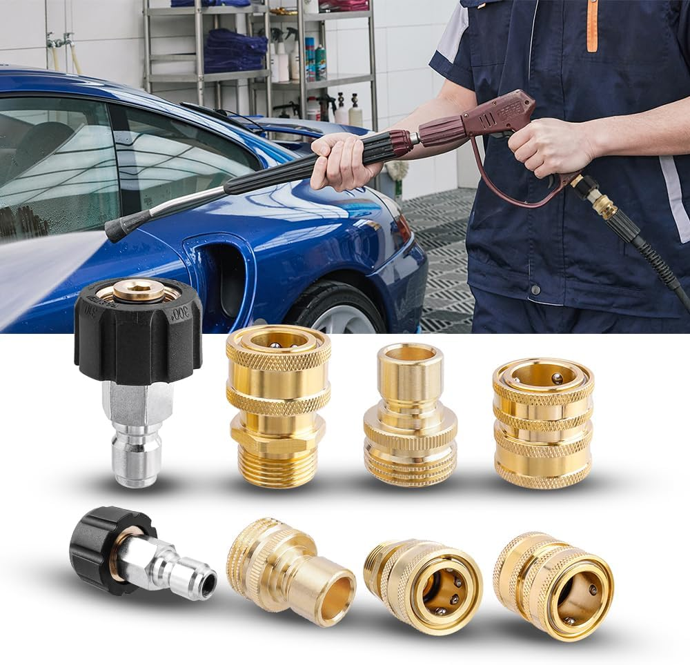 Yakamoz 8 Pack Pressure Washer Adapter Set, M22 Swivel to 3/8'' Quick Connect, 3/4" to Quick Release, Quick Disconnect Kit Suitable for Pressure Cleaning Machine Kit image number 4