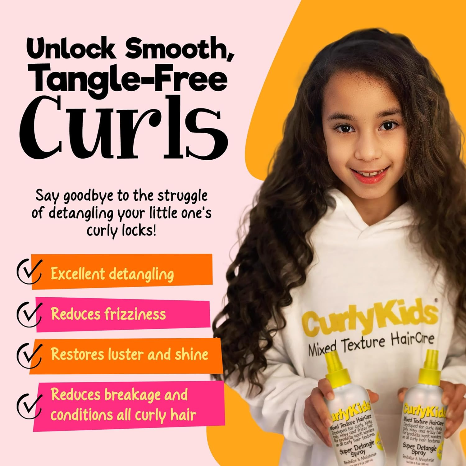 Curlykids Super Detangling Spray | Frizz Control Hair Detangler Spray for Kids, Hair Care for Kinky, Wavy & Curly Hair, Sulfate & Paraben Free, 3 Pack image number 6
