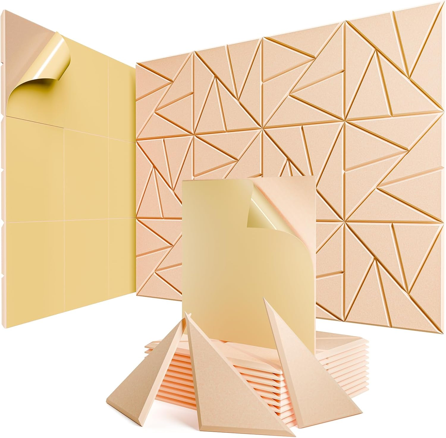 22 Pack Acoustic Panels with Self-Adhesive, 12"X 12"X 0.4"Sound Proof Foam Panels, Sound Panels High Density, Soundproof Wall Panels for Home Studio Office Apricot Pink