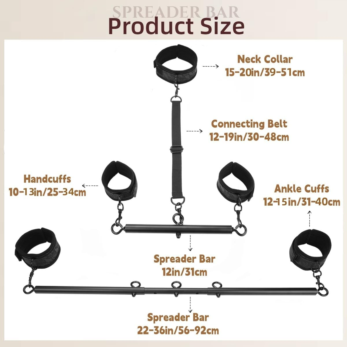 Spreader Bar Sex Toys with Wrist Ankle Neck Collar Restraint Kits Adjustable Handcuffs Collar Bondage Set BDSM for Adult Couple (Black)