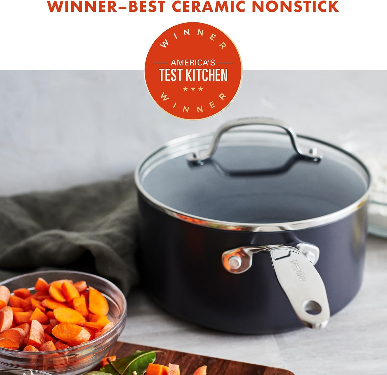 Greenpan Valencia Pro Hard Anodized Healthy Ceramic Nonstick 2QT Saucepan Pot with Lid, Pfas-Free, Induction, Dishwasher Safe, Oven Safe, Gray image number 1