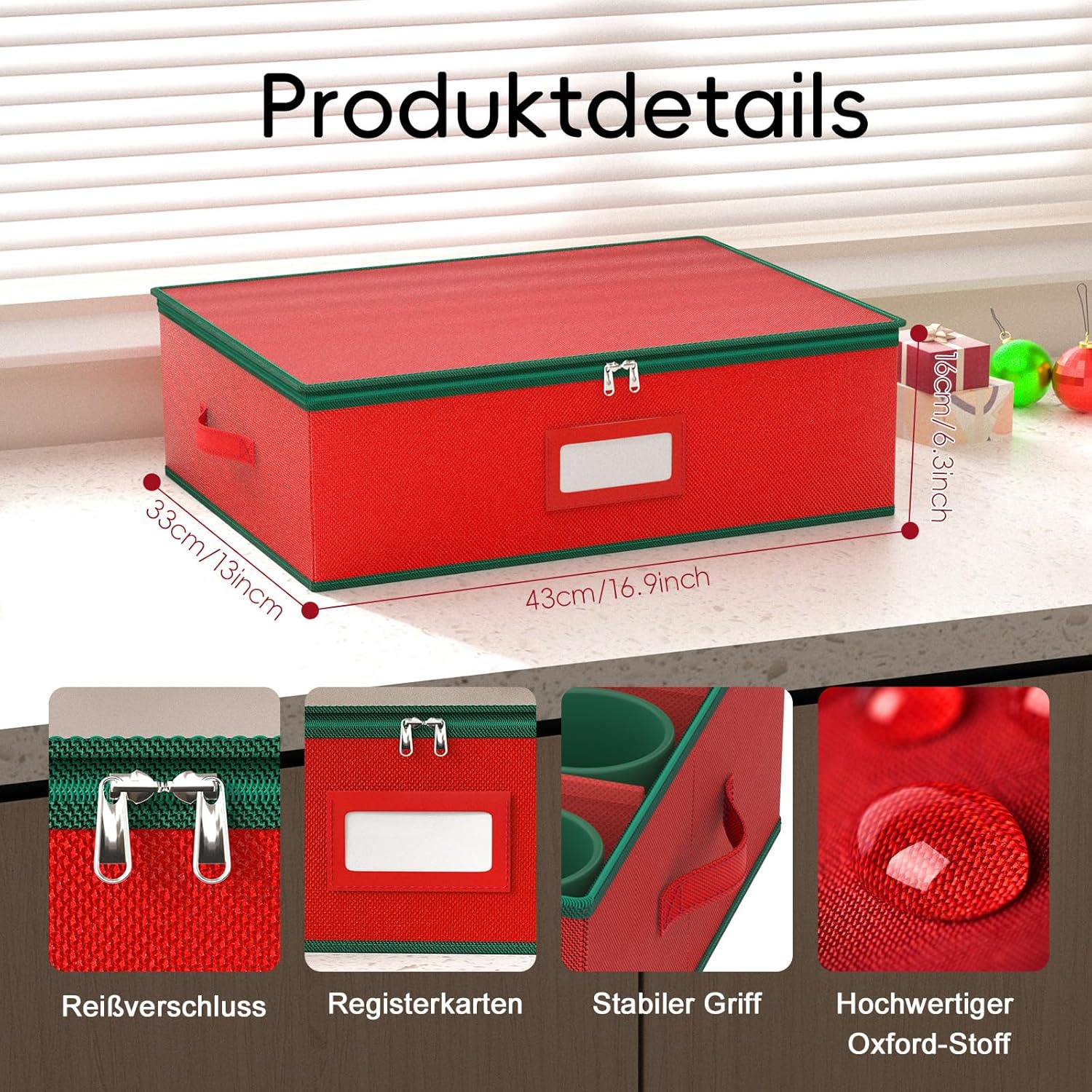 VERONLY Christmas Mug Storage Box Organiser - Stackable Hard Case Box with Dividers, Mesh Bag, Lid, Handles, for 12 Cups in Cupboard, Christmas Decoration (Red) image number 1