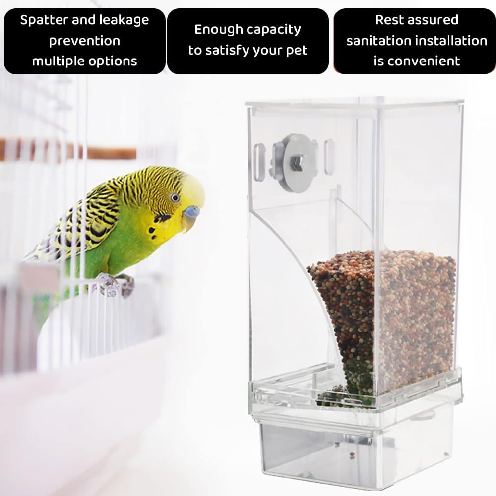2 Pack Automatic No-Mess Bird Feeder &ndash; Transparent Acrylic Foraging Feeder Cage Attachment for Parrots, Canaries, Cockatoos & Small Birds image number 3