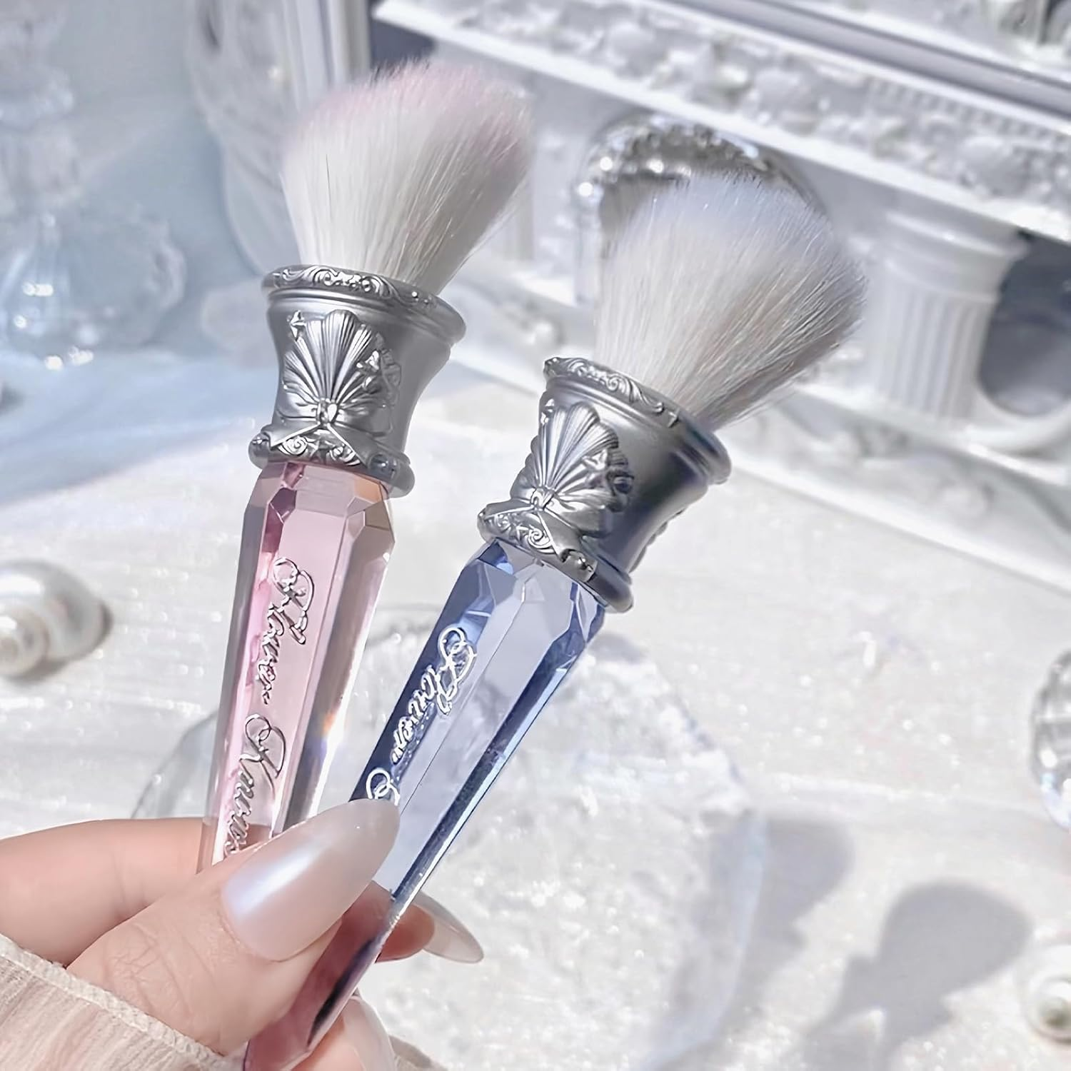 Flower Knows Shell'S Jewel Angled Blush Brush,Soft Powder Blush Brush for Cheeks,Face Makeup Brush for a Sculpted Look,Lightweihgt,Vegan & Cruelty-Free(Crystal Pink) - Shell'S Jewel-Crystal Pink image number 6