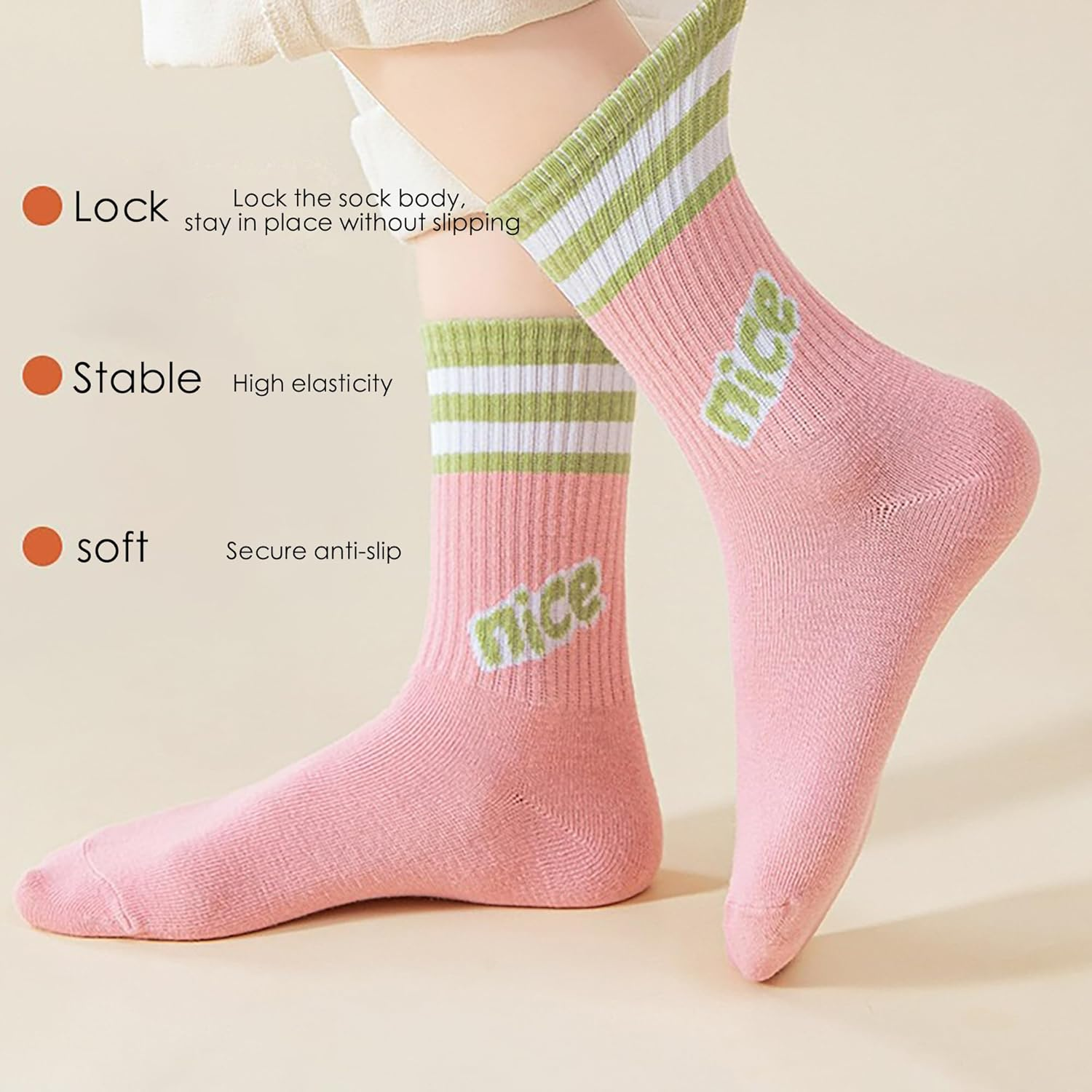 Zzxlw Girls' Socks Colourful Knitted Athletic Fashion White Double Stripes Socks 10 Pairs Soft & Elastic for Children Dopamine Colour Block Design 3-12 Years image number 6