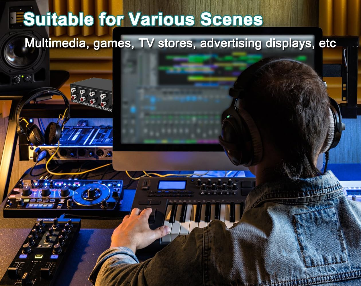 Flyroadup 3.5Mm Aux + RCA L/R Audio Switch 4 in 1 Out Stereo Audio Switcher Box image number 6