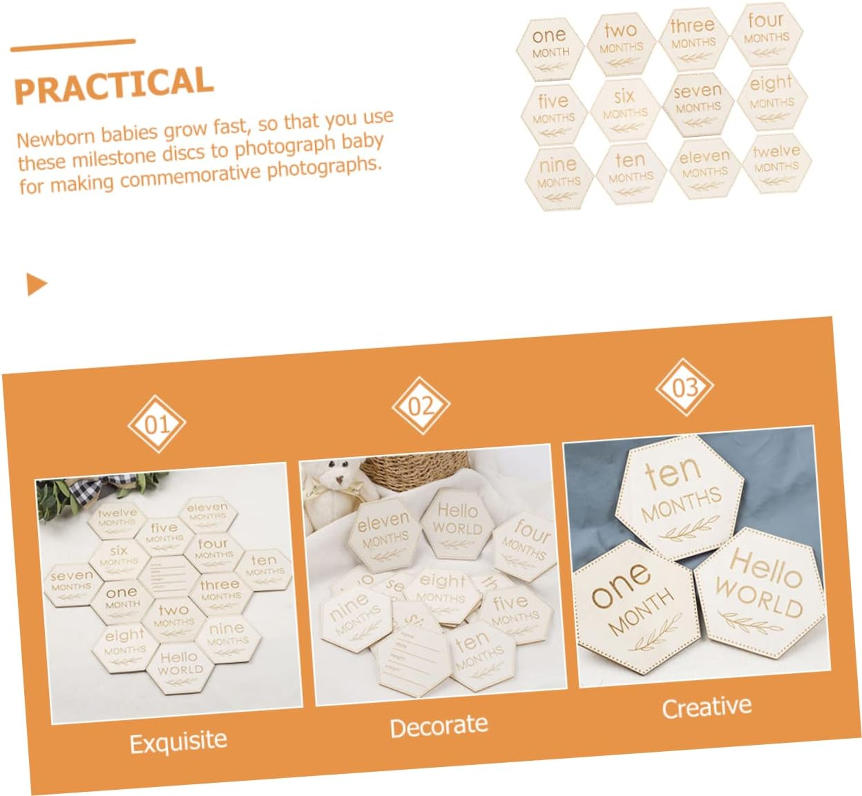 12Pcs Milestone Cards for Growth Wooden Milestone Photography Props for Newborns Capture Your Special Moments Months image number 2