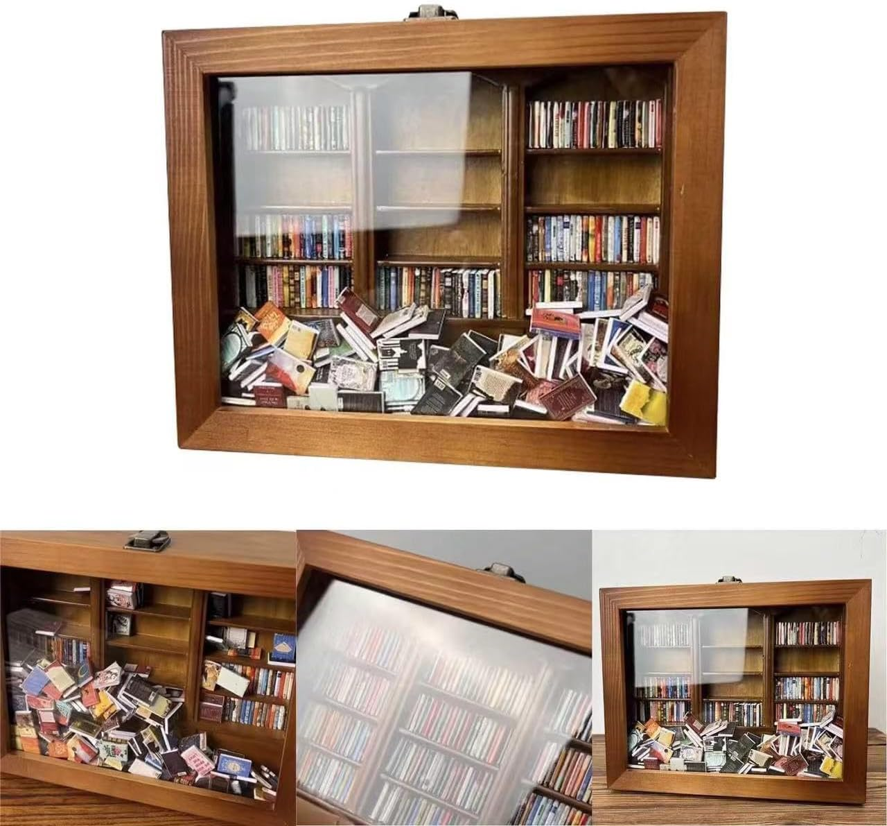 Anxiety Bookshelf,9.8 X 7.8 X 2.7 Inches,Contains 200/300 Pcs Mini Books with Spines,Anxiety Mini Bookshelf,Anxiety Bookshelf Mini Books,Home Room Living Bookshelf Decoration (300 Pcs Brown) image number 3