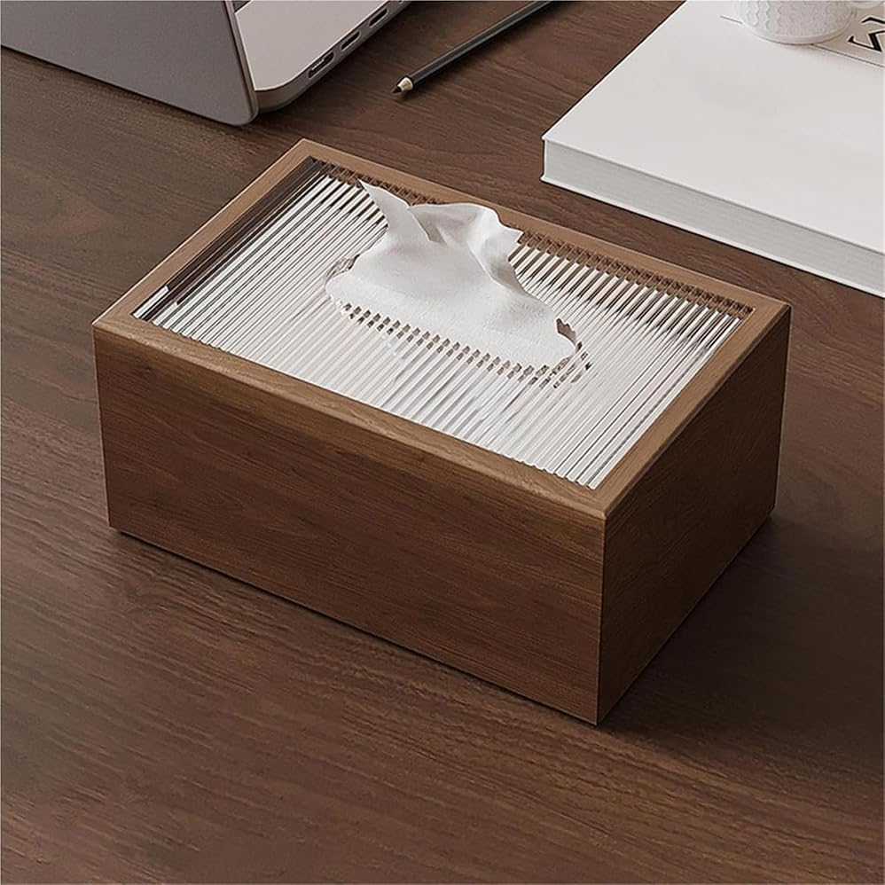 2 Pcs Napkin Holders, Wooden Tissue Box, Desktop Napkin Storage with Acrylic Cover (19.7 * 12.7 * 9.5Cm) image number 2