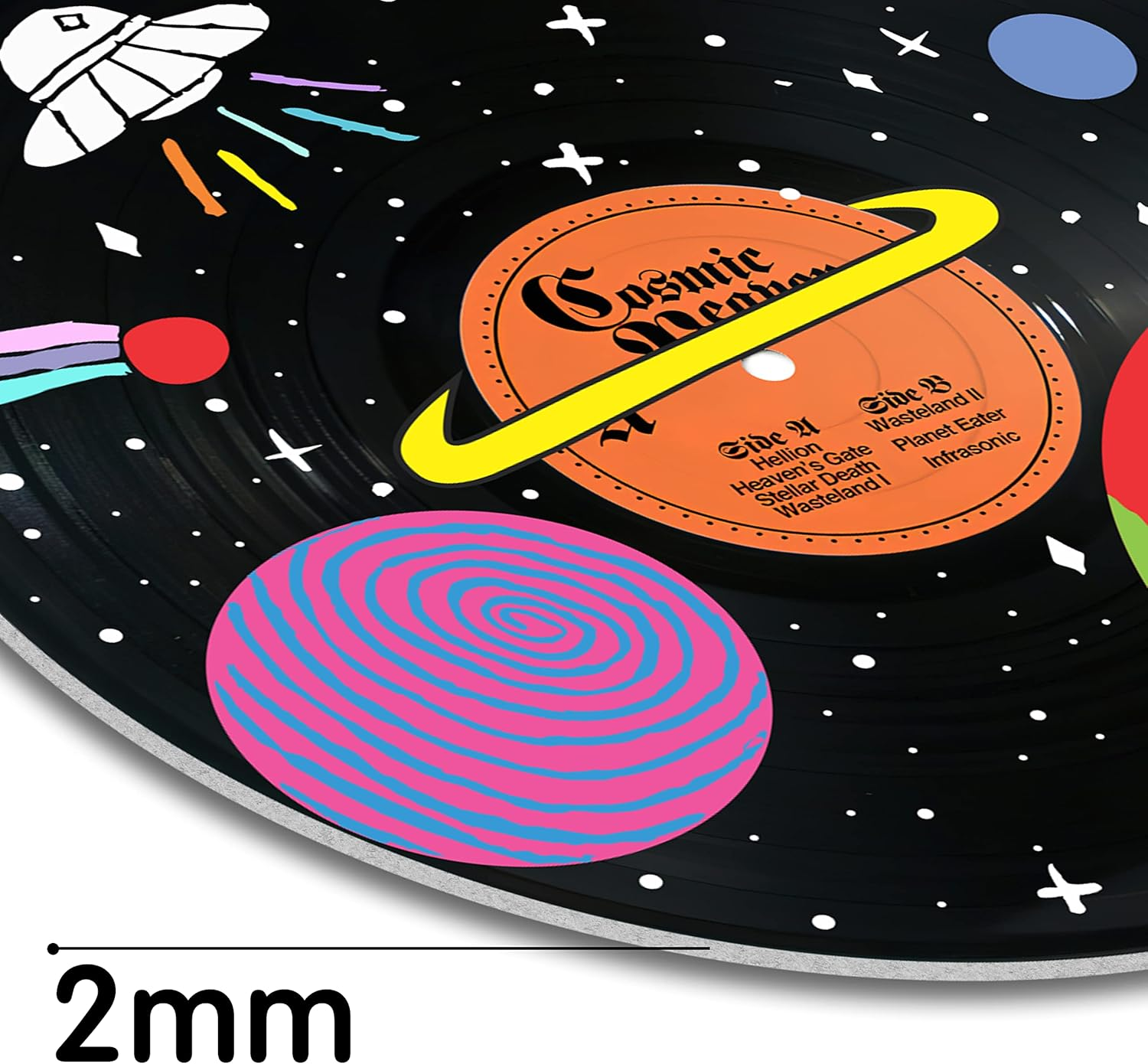 HK Studio Vintage Decor Records for Wall Aesthetic 11.4'' Pack 4 - PVC, Actual Vinyl Size Indie Record Dorm, Boy & Girl Room Hippie Multicolor image number 3