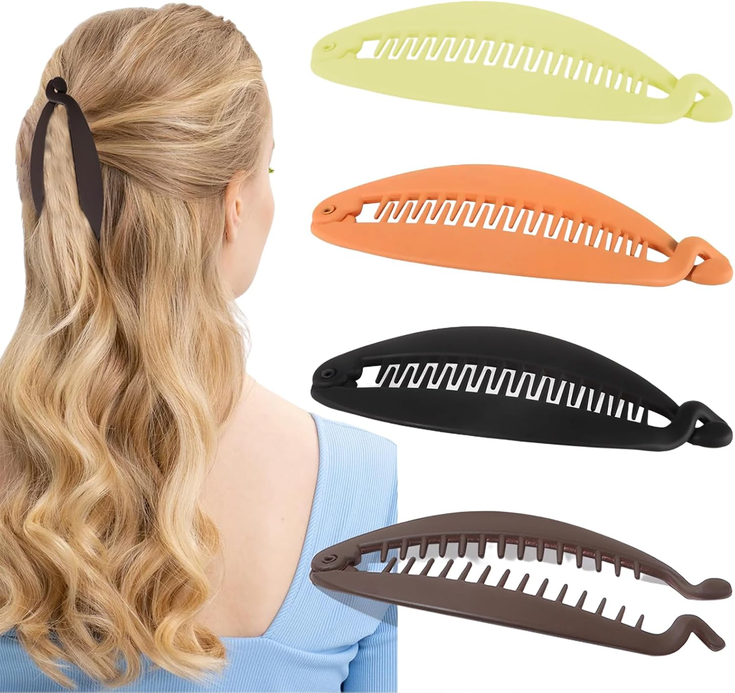 Evadollina Banana Clip, Set of 4 Banana Hair Clips, Hair Clips for Women Thin Hair, Banana Hair Clips for Women, Hair Clip, for Girls and Women, Christmas Gifts image number 3