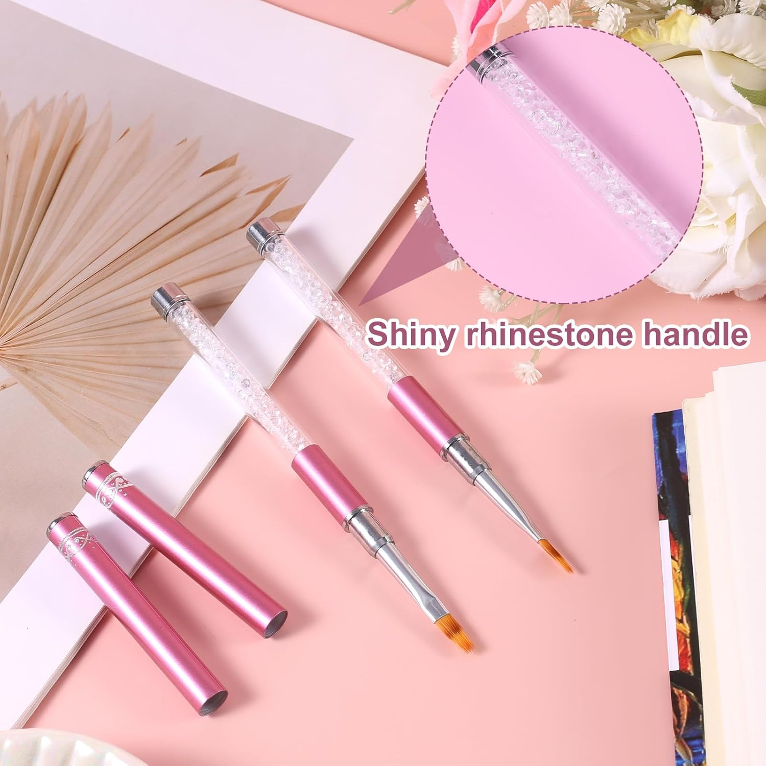 2Pcs Ombre Nail Brushes, Nail Painting Art Brushes with Rhinestone Handle Gradient Nail Design Brushes for Nail Extension Manicure Cleaning Gradient Gel Polish image number 4