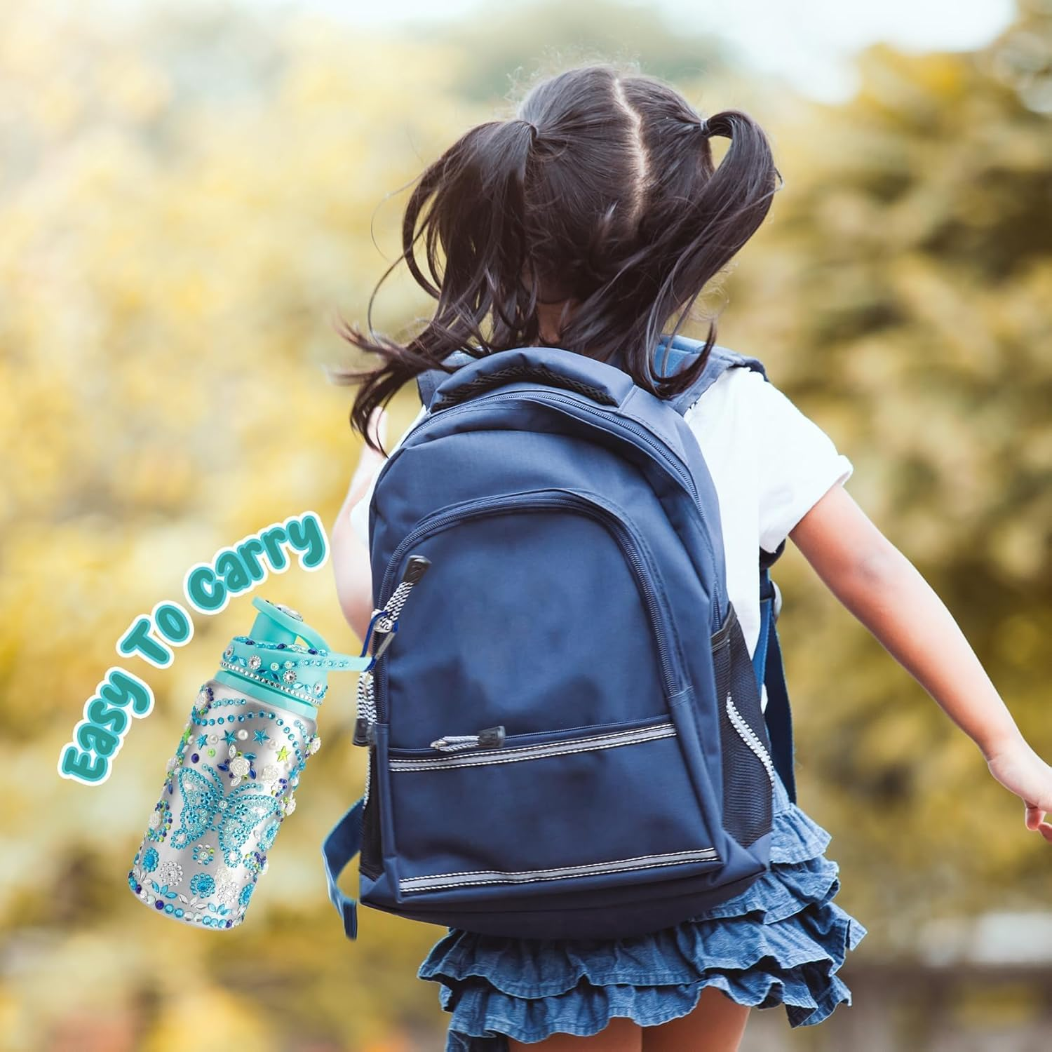 Valentines Day Gifts Girls Decorate Your Own Water Bottle for Girls Girls Water Bottles for School Water Bottle Jewel Stickers for Crafts Stickers for Girls Age 6 7 8 Green Water Bottle image number 5