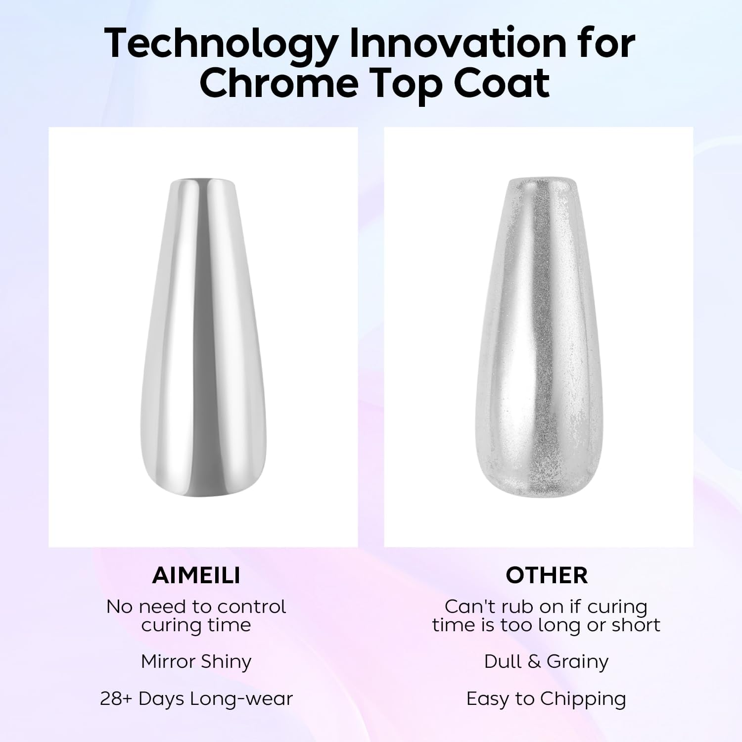 AIMEILI Gel Top Coat for Chrome Nail Powder, Hema Free, Cruelty Free, Vegan, Clear No Wipe High Gloss Top Gel Nail Polish Mirror Shine Long Lasting image number 4