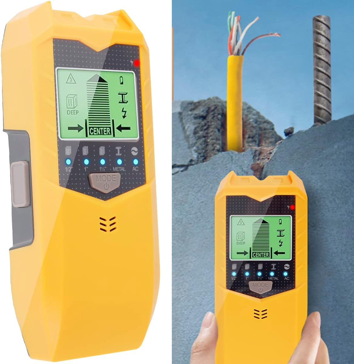 Stud Finder Sensor 5 in 1 Battery Operated SH402 Wall Scanner Detector Portable Electronic Detector with LED Display and Audio Alarm Handheld Stud Detector(Yellow) - Silver image number 3