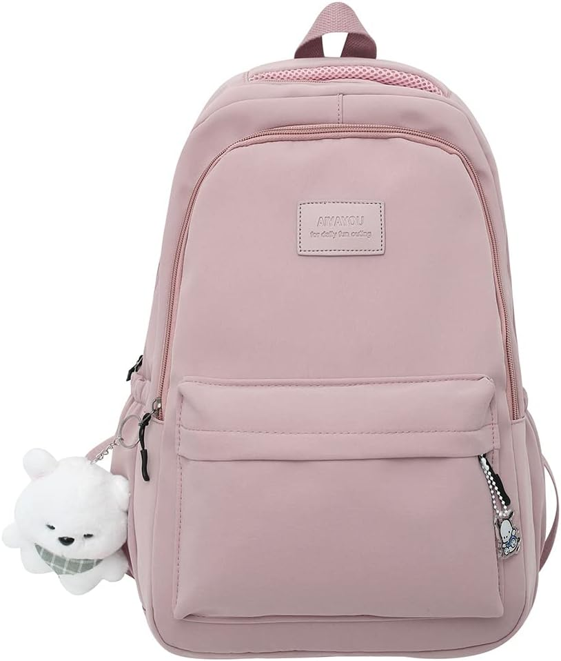 ALINUOYQ Student Schoolbag Large Capacity Ladies Bookbag with Cute Pendant Simple Adjustable Strap Fashion for Teenage Girls image number 3