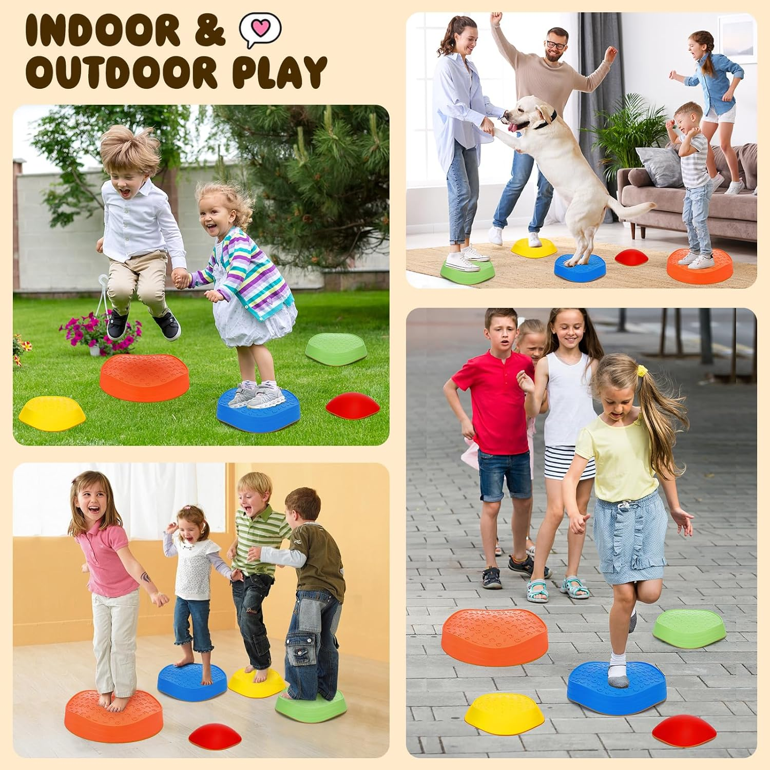 5 Pieces Stepping Stones for Kids, Non-Slip Plastic Rubber Balance Stones for Kids Coordination Skills Sensory Toys Obstacle Course image number 1