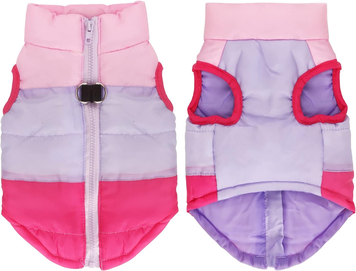 Idepet TM Pet Dog Cat Coat with Leash Anchor Color Patchwork Padded Puppy Vest Teddy Jacket Chihuahua Costumes Pug Clothes XS S M L (S, Rose) image number 2