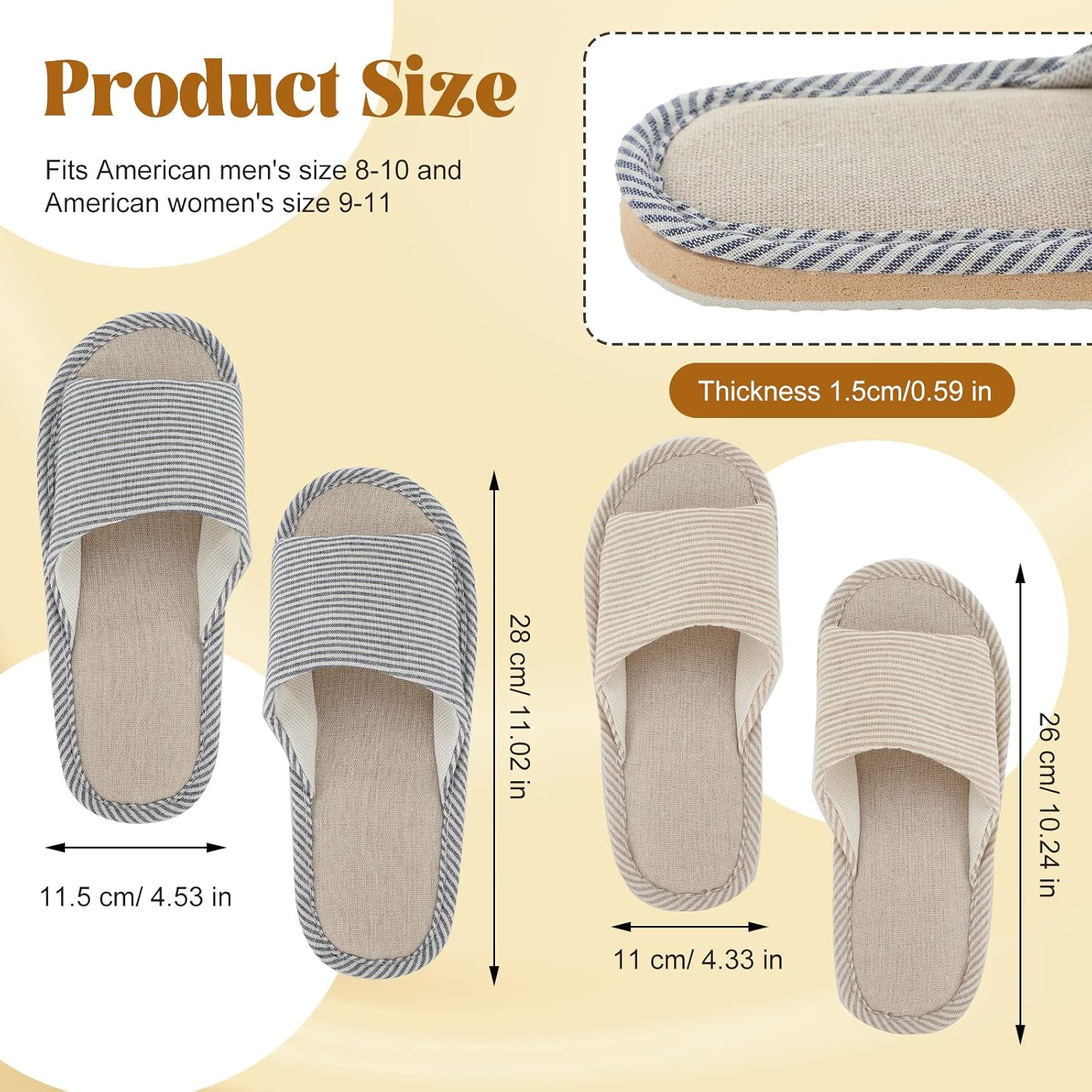 8 Pairs Disposable House Slipper for Guests Open Toe Breathable Slippers Spa Slippers Comfortable Indoor Home Slippers image number 6