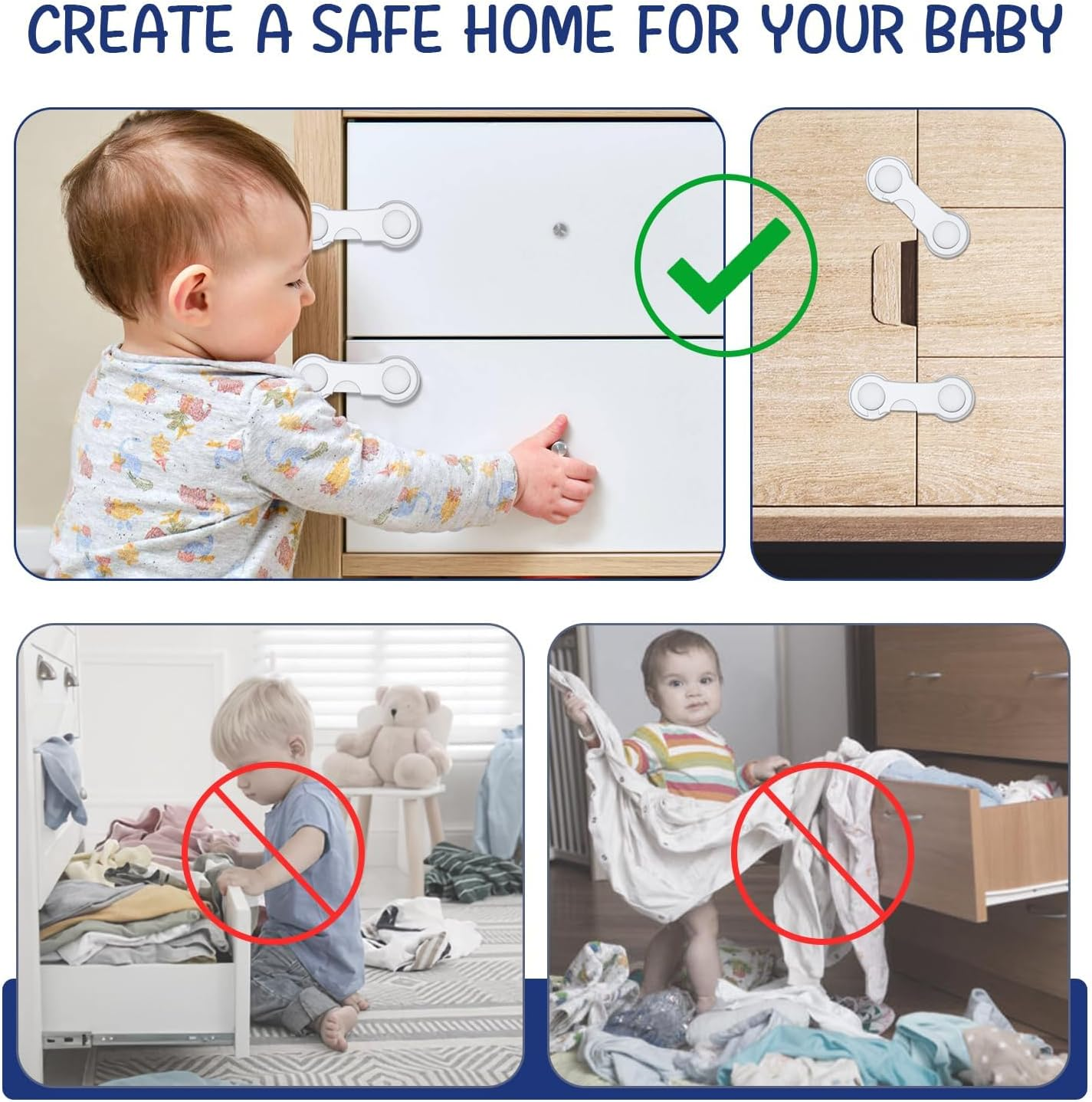 Child Safety Locks, 12 Pieces Child Locks for Cabinets and Drawers, 9.4Cm Child Lock,With 3M Glue, Easy to Install, No Drilling, Suitable for Cabinets, Drawers, Appliances image number 3