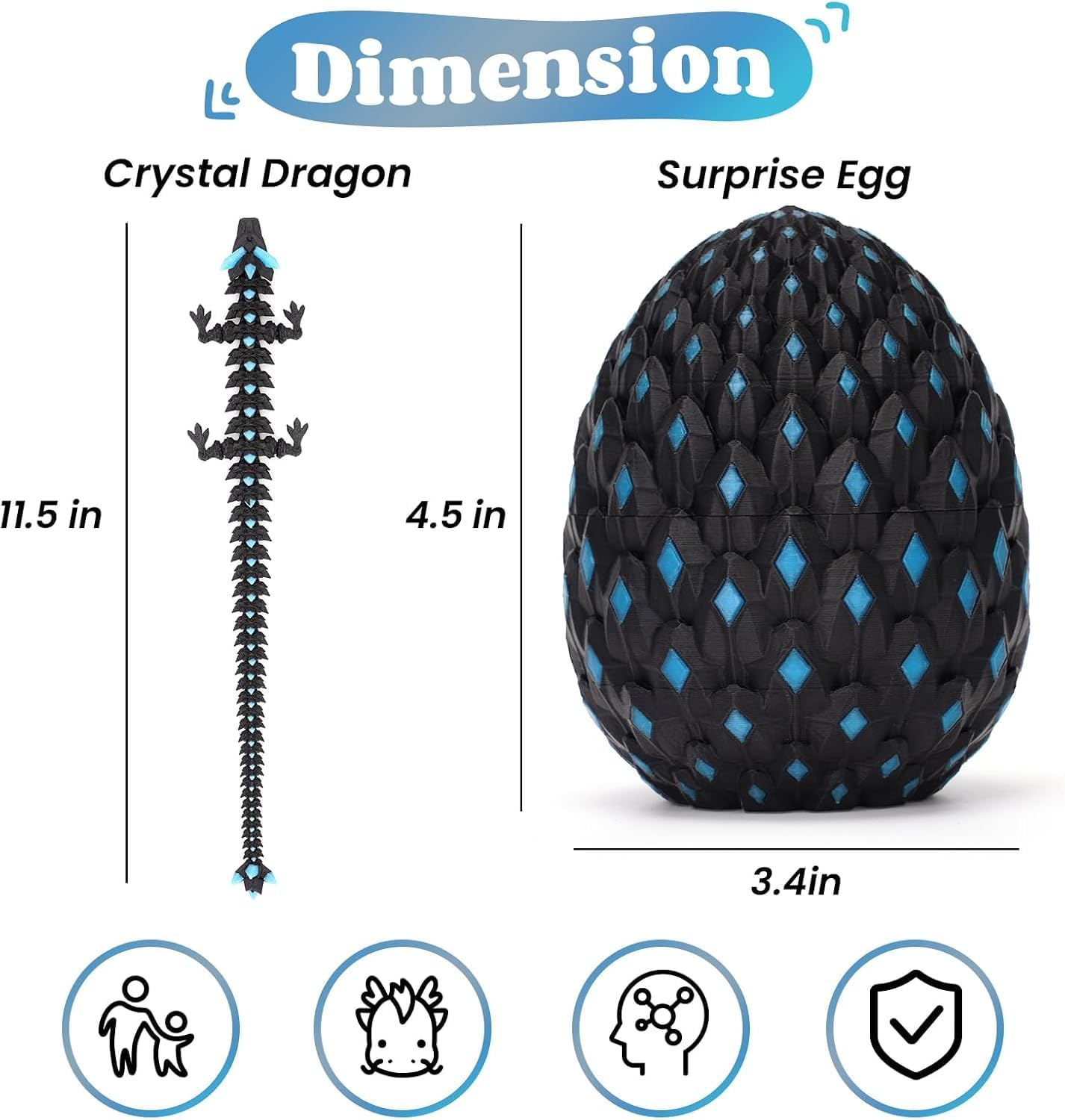 Sorlaarti Articulated Dragon Toy - Dragon & Egg Glow in the Dark Set - 3D Printed Fantasy Toy & Home Decor Gift image number 4