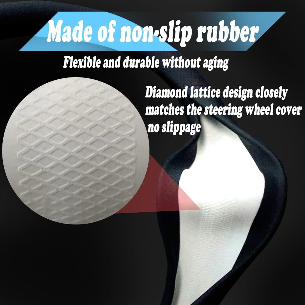 Steering Wheel Cover, Universal Premium Leather Steering Wheel Cover for Steering Wheel with a Diameter of 14.5"-15" with 2 Coasters and USB Fast Charging Cable (Style 1) image number 3